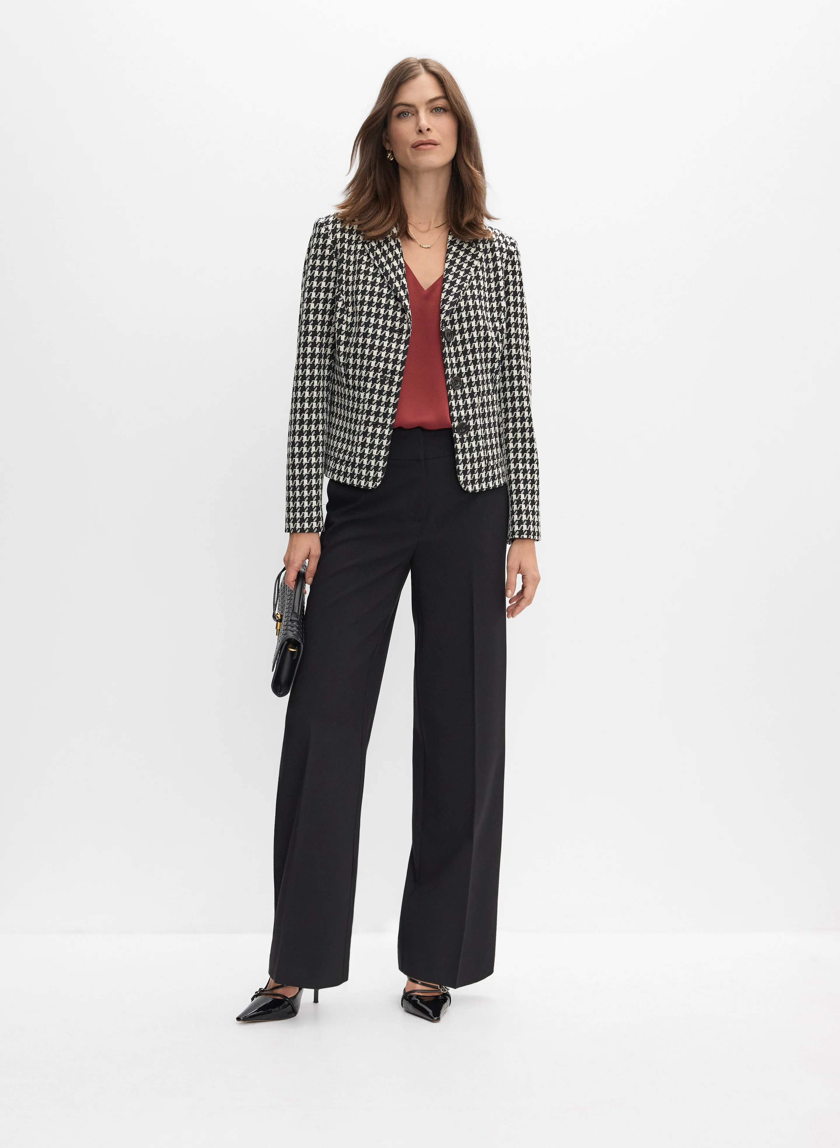 Houndstooth Knit Blazer & Soho Wide-Leg Pants