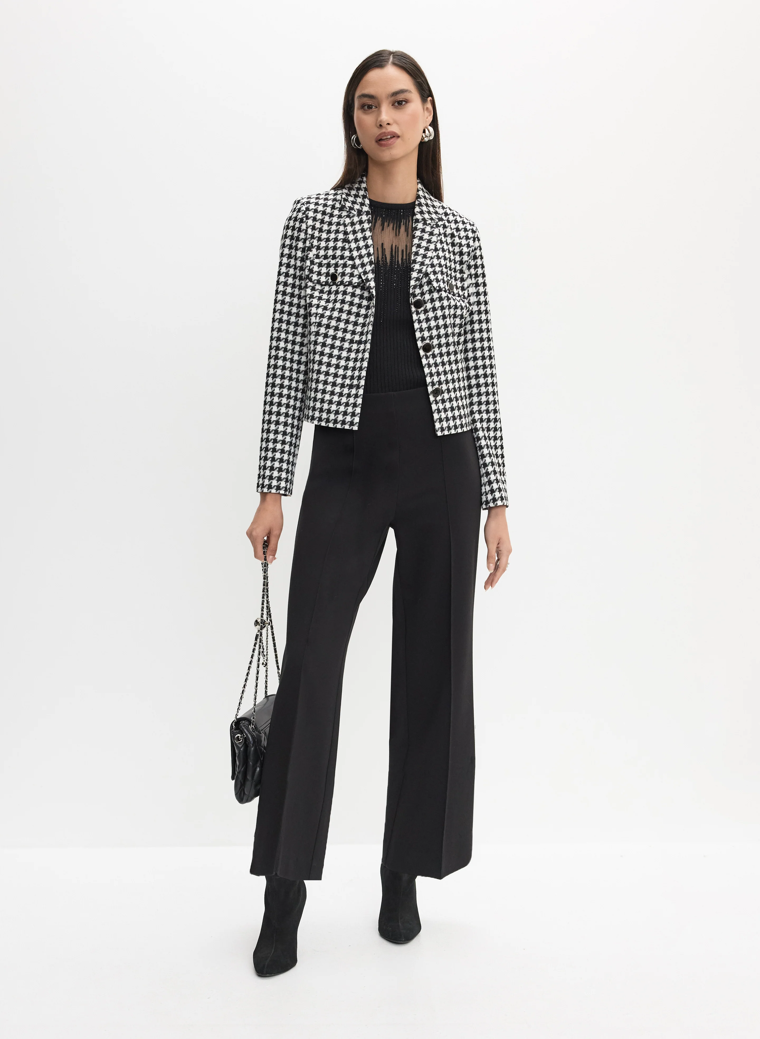 Houndstooth Print Jacket & Culotte Pants