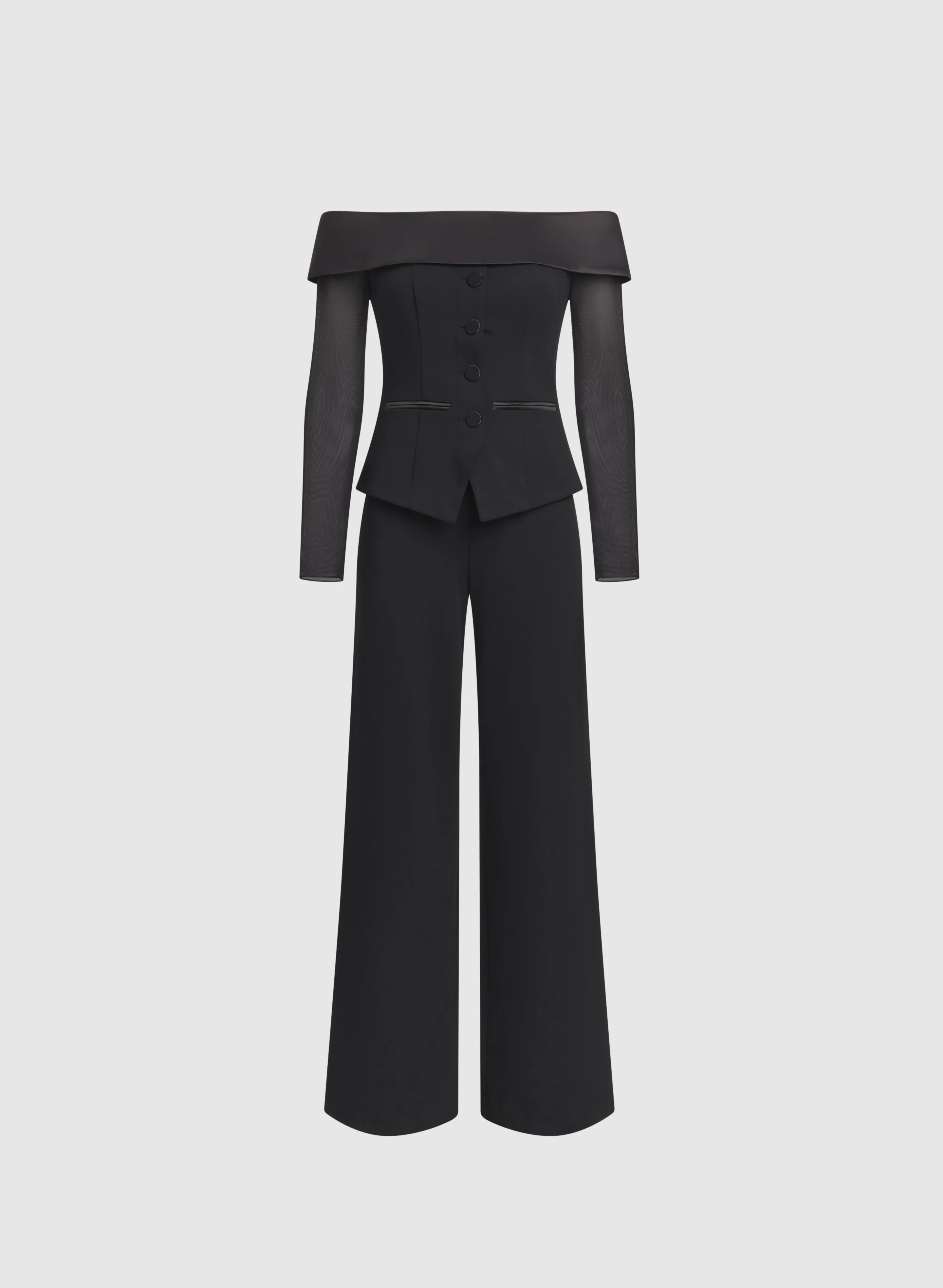 Illusion Off-Shoulder Tuxedo Jumpsuit - Image 6