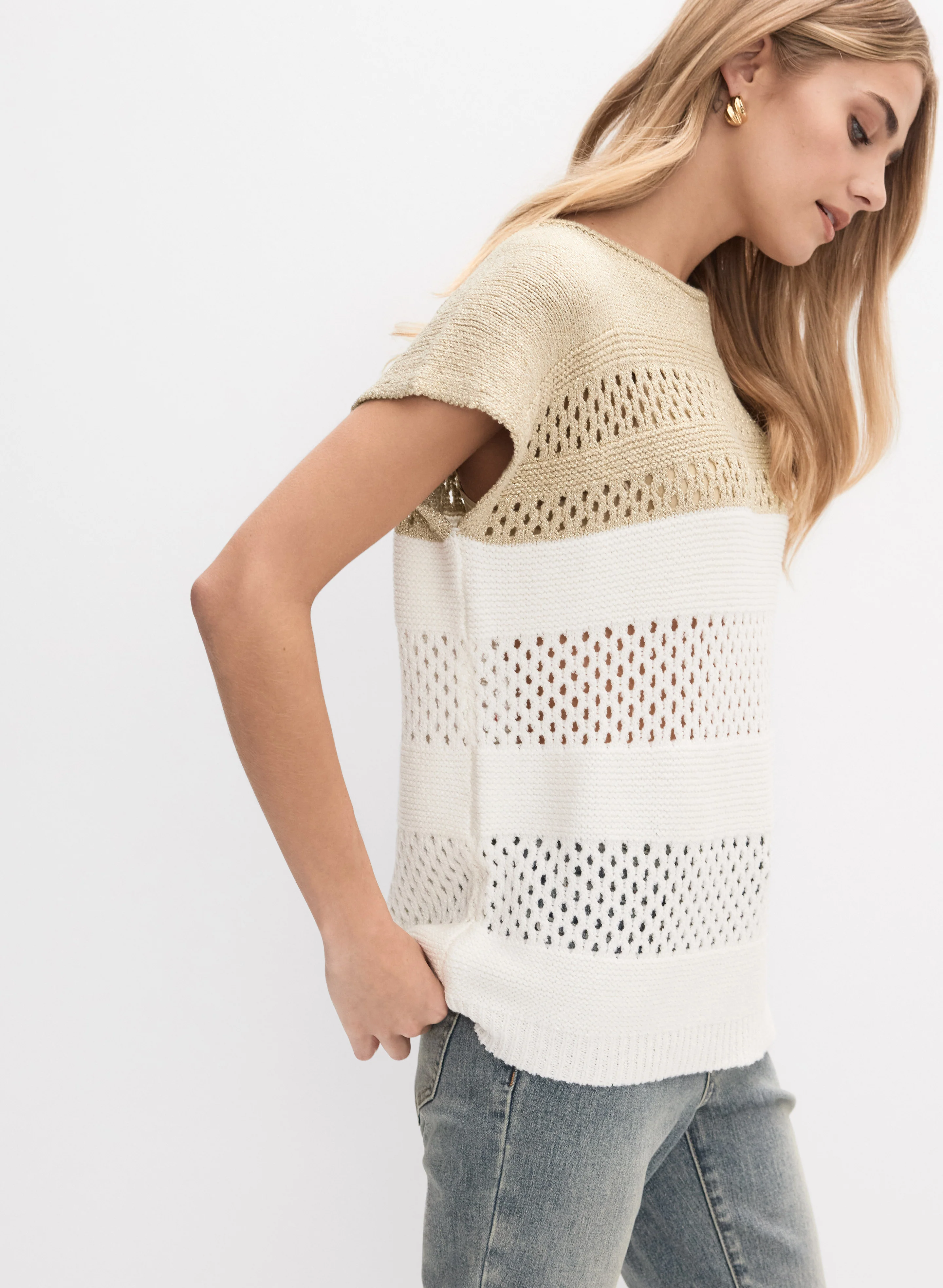 Joseph Ribkoff - Colour Block Short Sleeve Sweater - Image 5