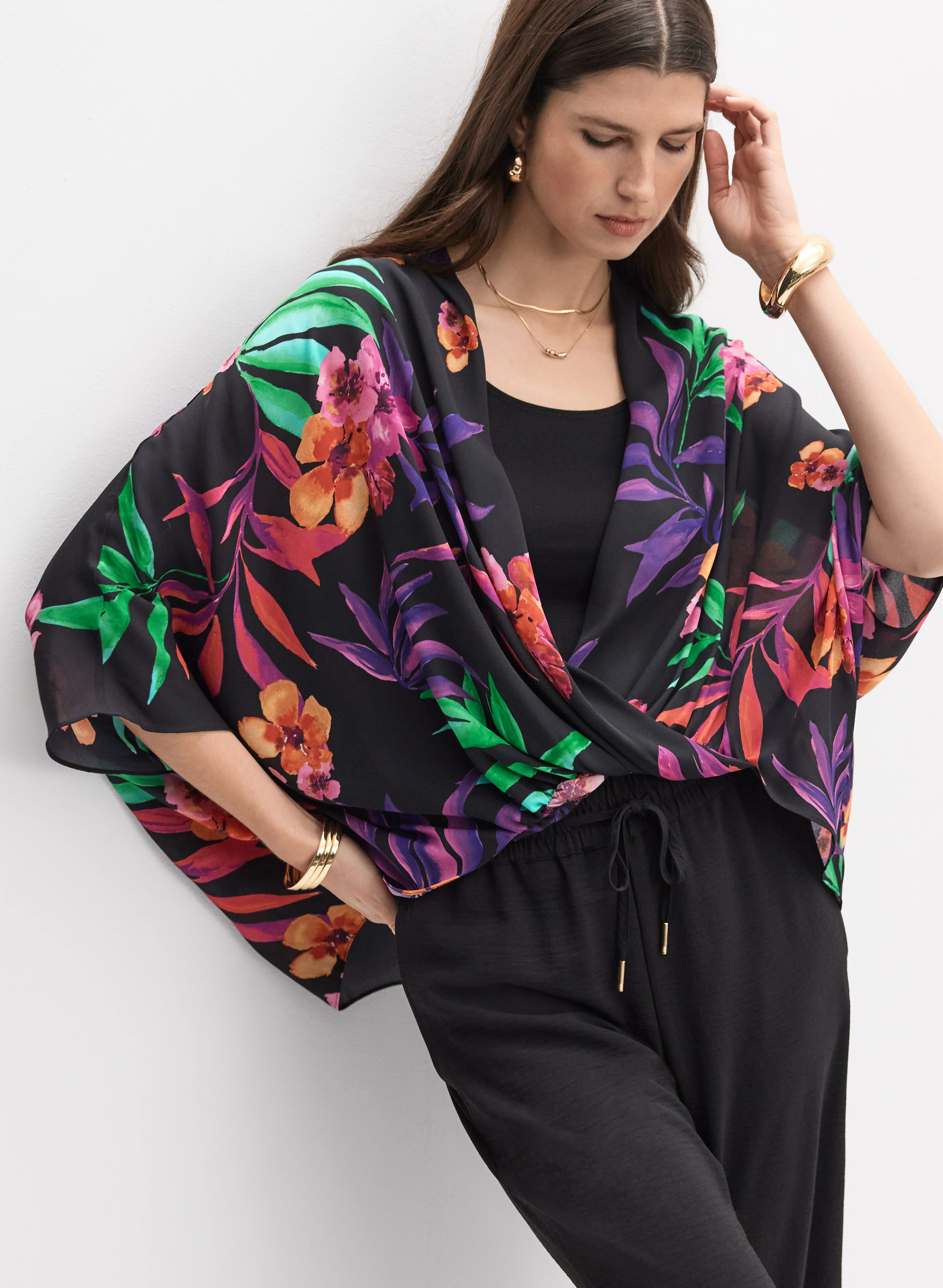 Joseph Ribkoff - Floral Wrap Popover Blouse