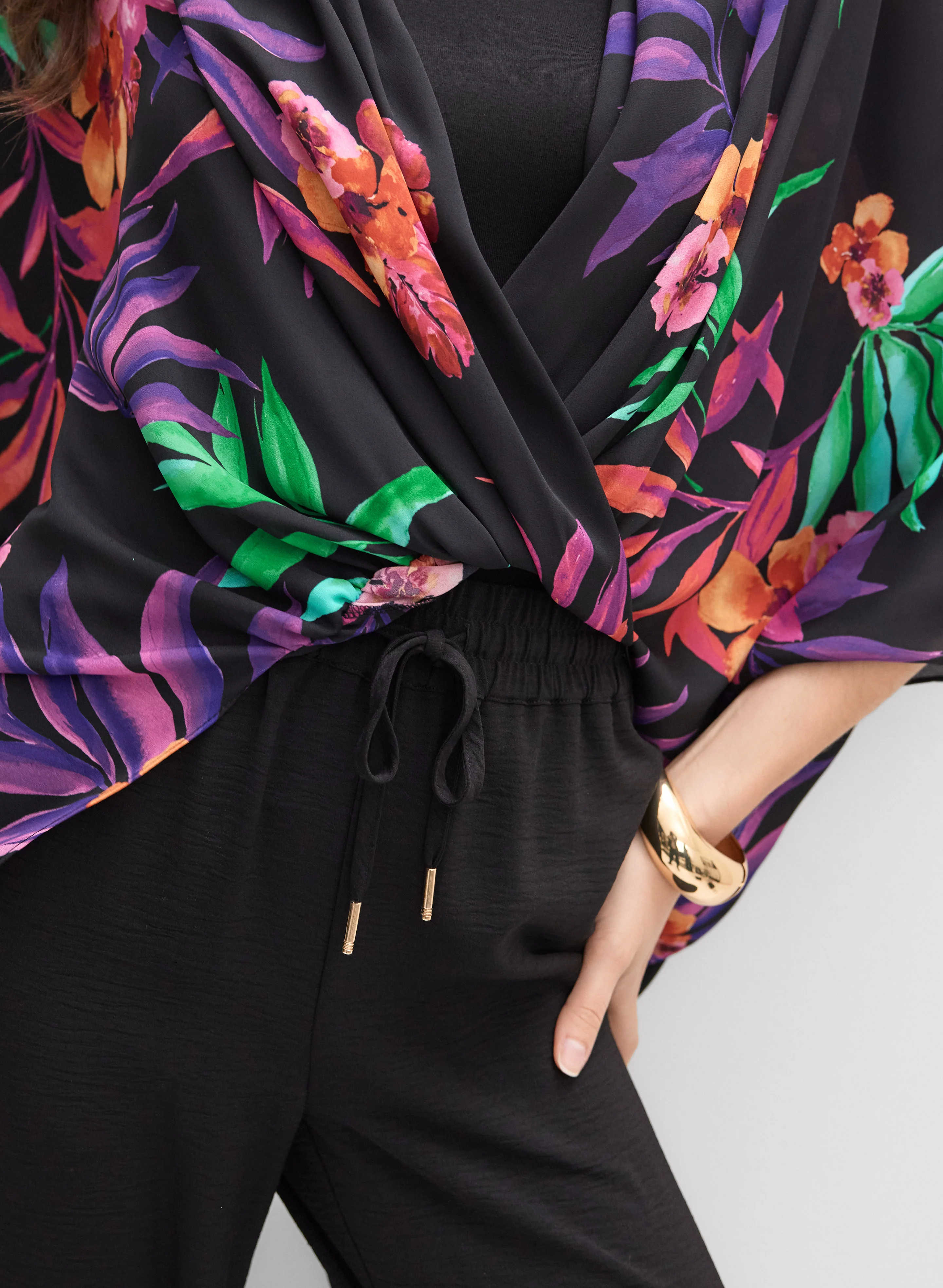 Joseph Ribkoff - Floral Wrap Popover Blouse - Image 2