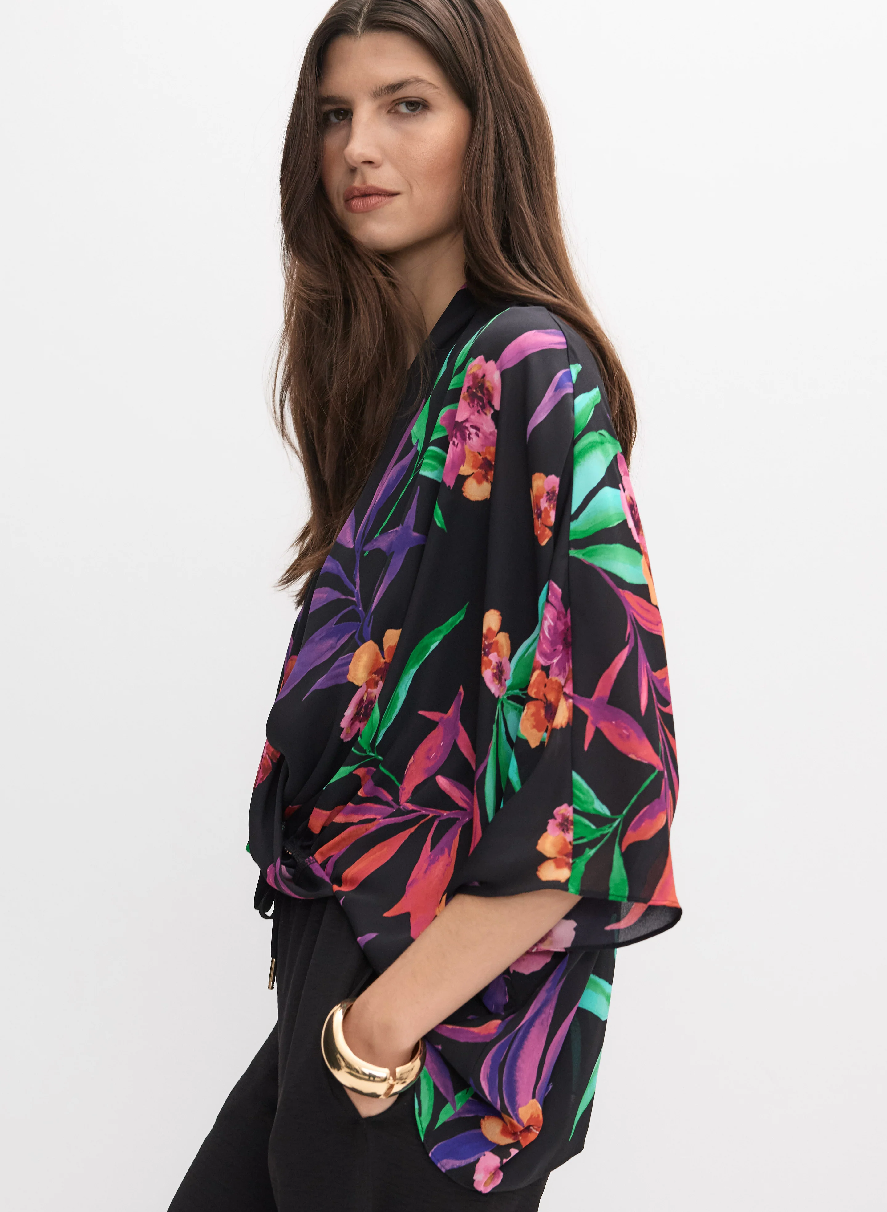 Joseph Ribkoff - Floral Wrap Popover Blouse - Image 5