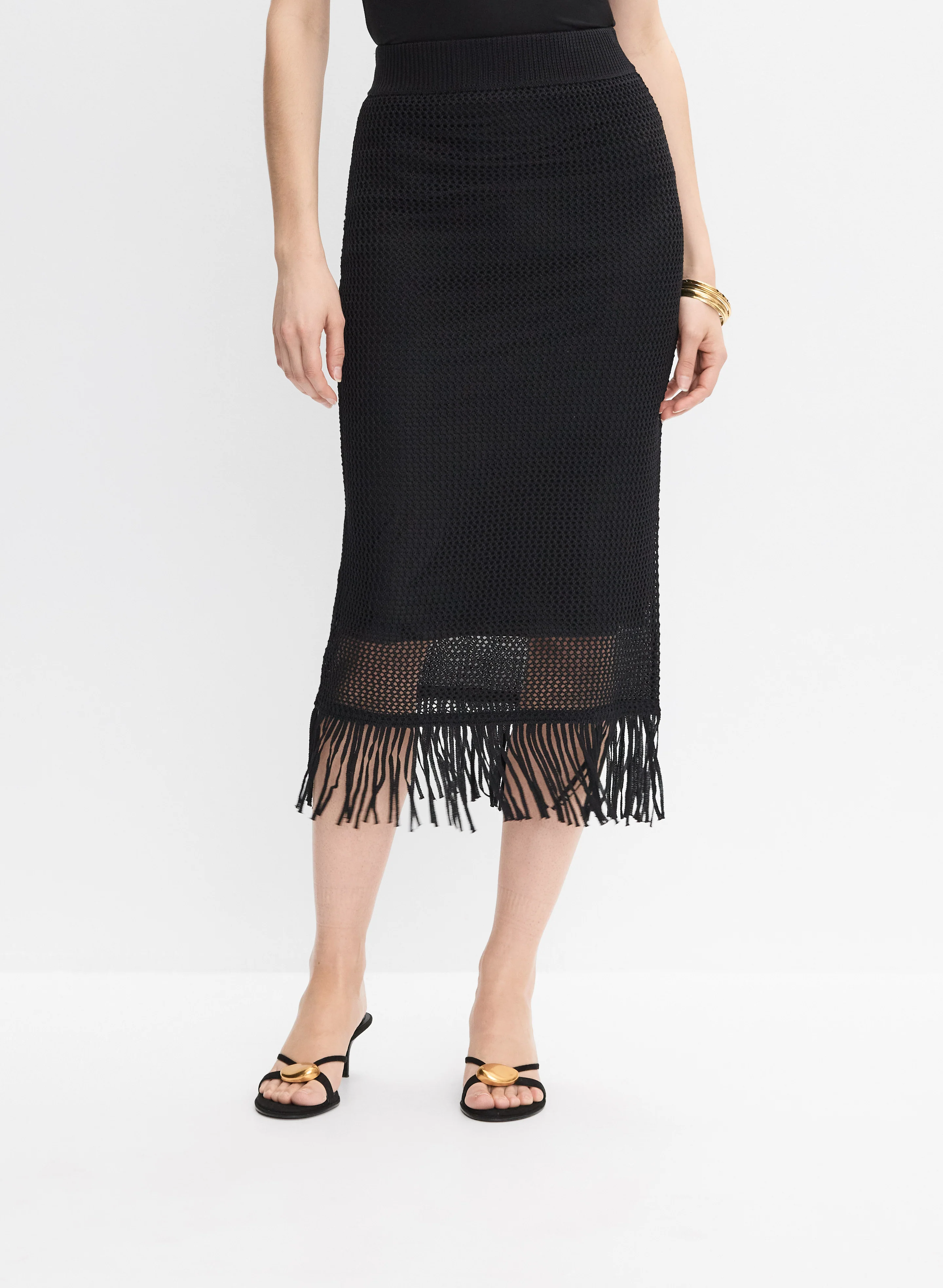 Joseph Ribkoff - Fringed Open-Knit Midi Skirt