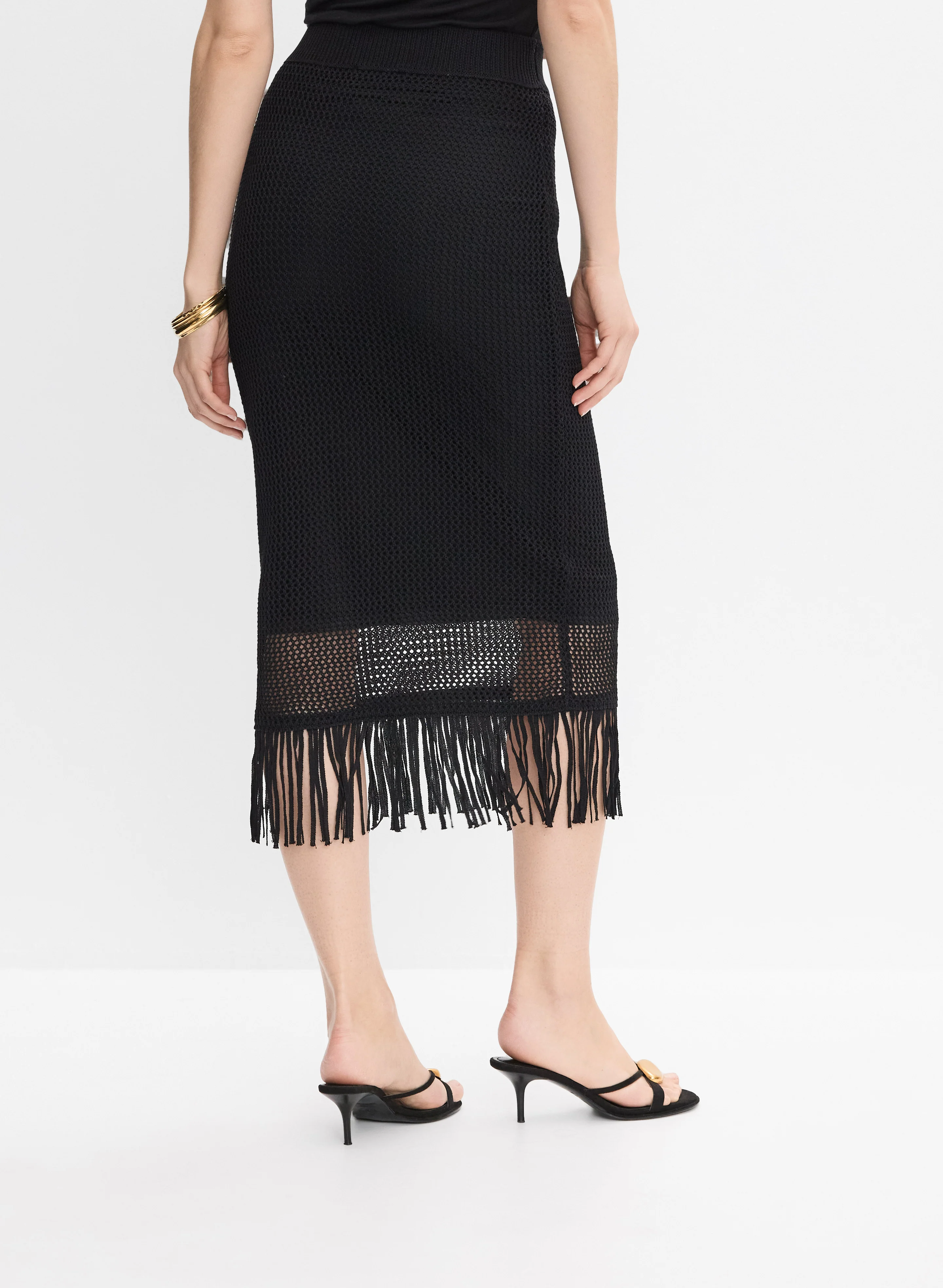 Joseph Ribkoff - Fringed Open-Knit Midi Skirt - Image 2