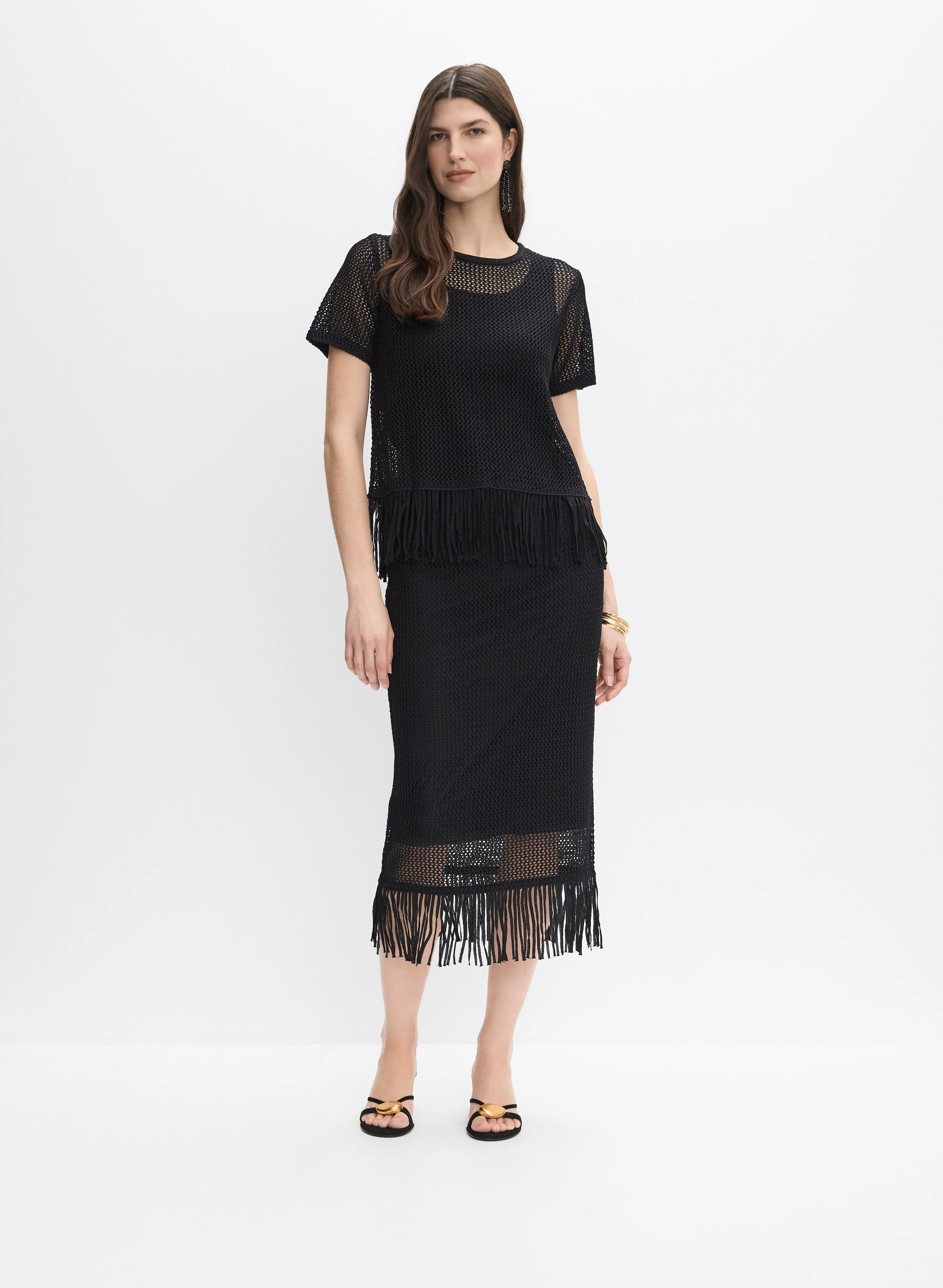 Joseph Ribkoff - Fringed Open-Knit Midi Skirt - Image 3