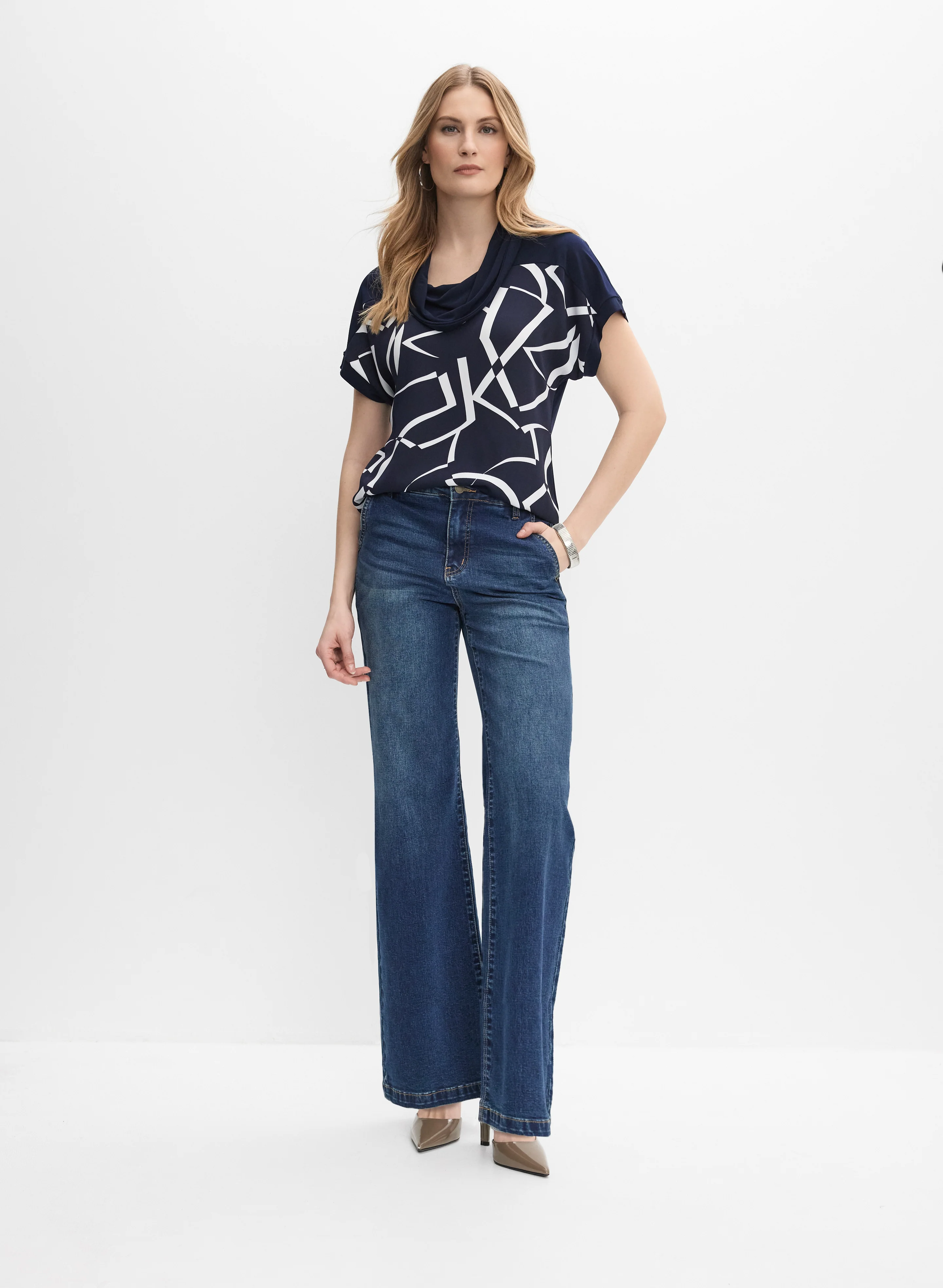 Joseph Ribkoff - Geometric Cowl Neck Top - Image 3