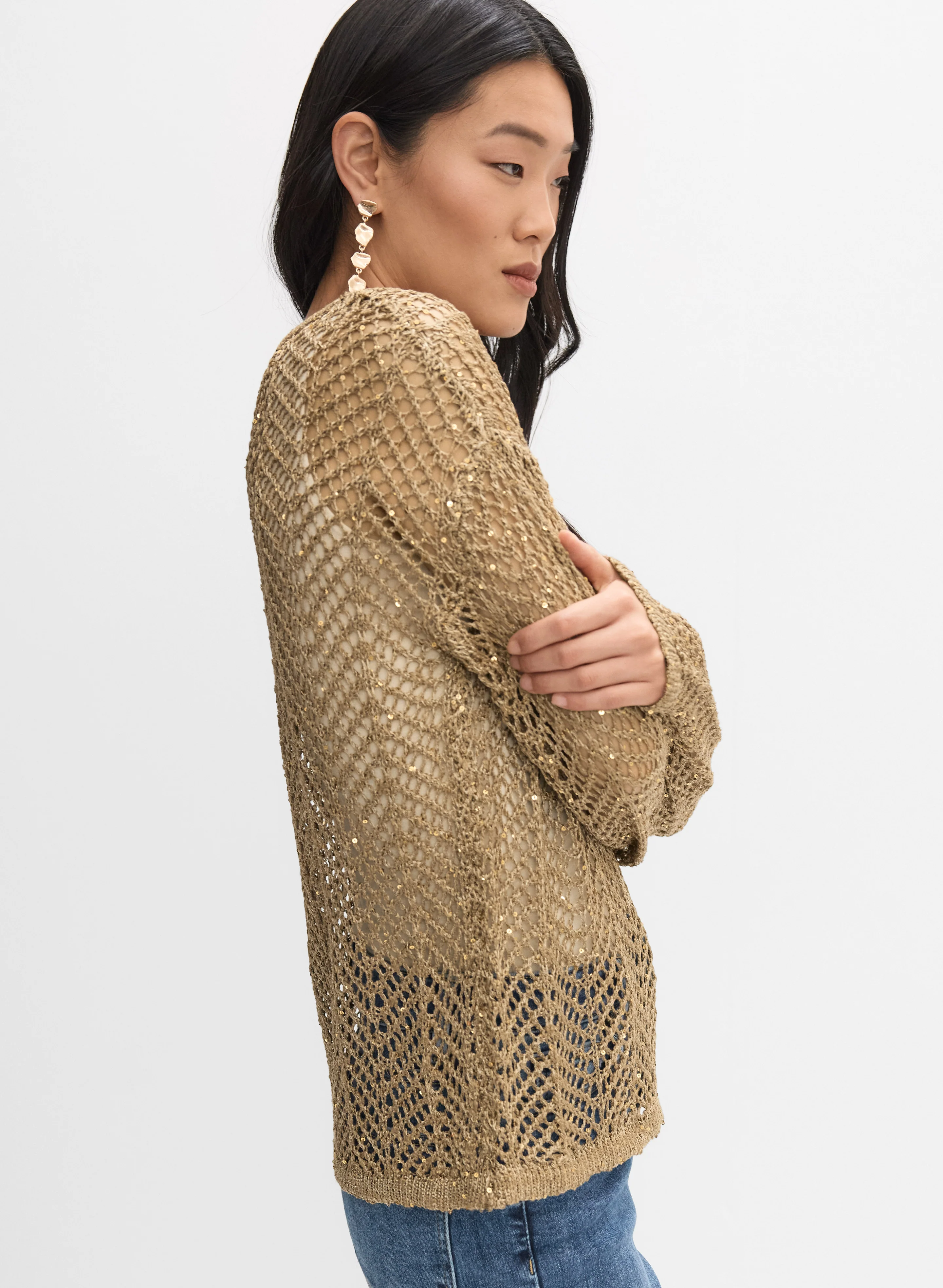 Joseph Ribkoff - Open Knit Sequin Sweater - Image 5