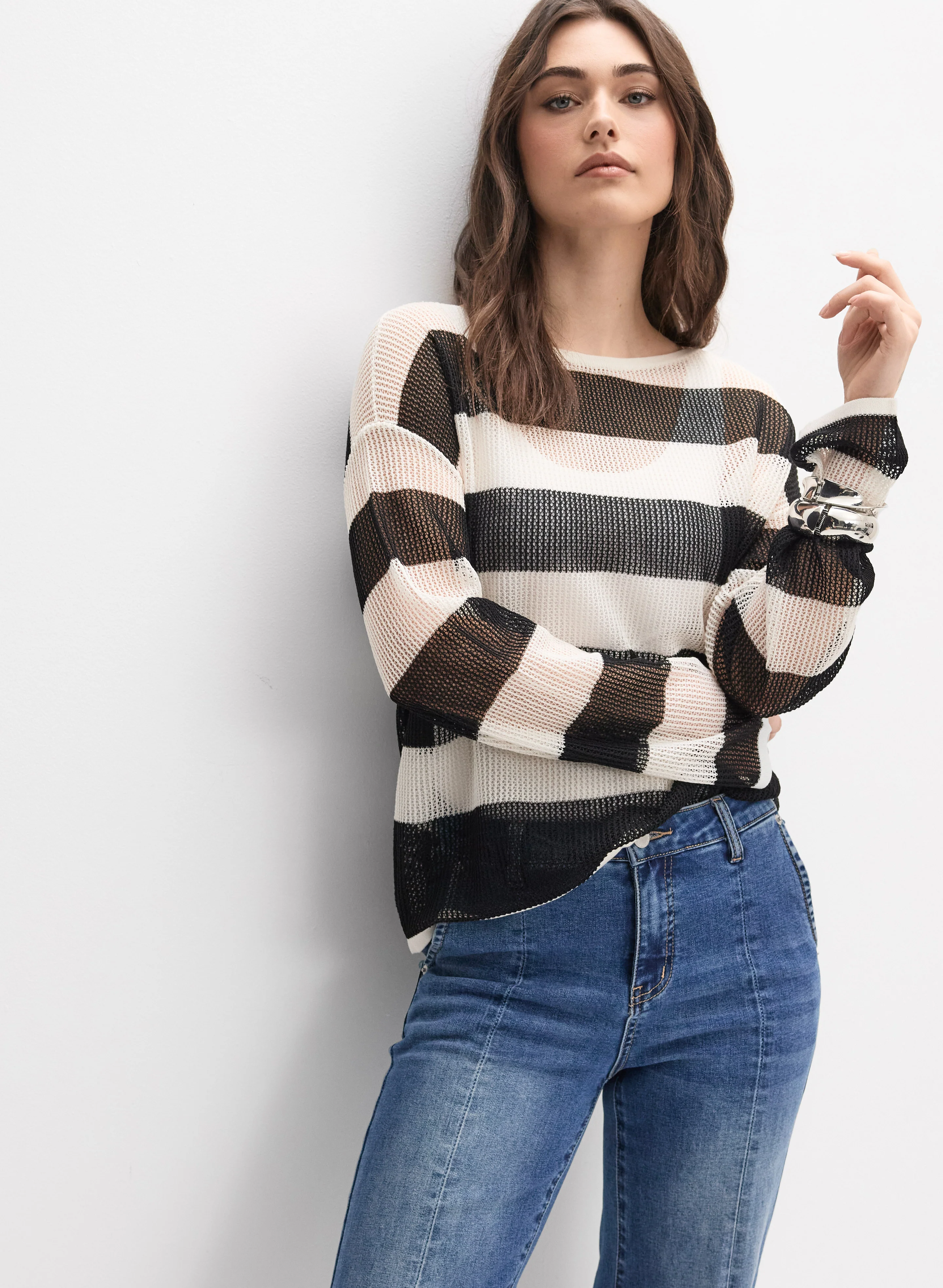 Joseph Ribkoff - Open Knit Stripe Sweater