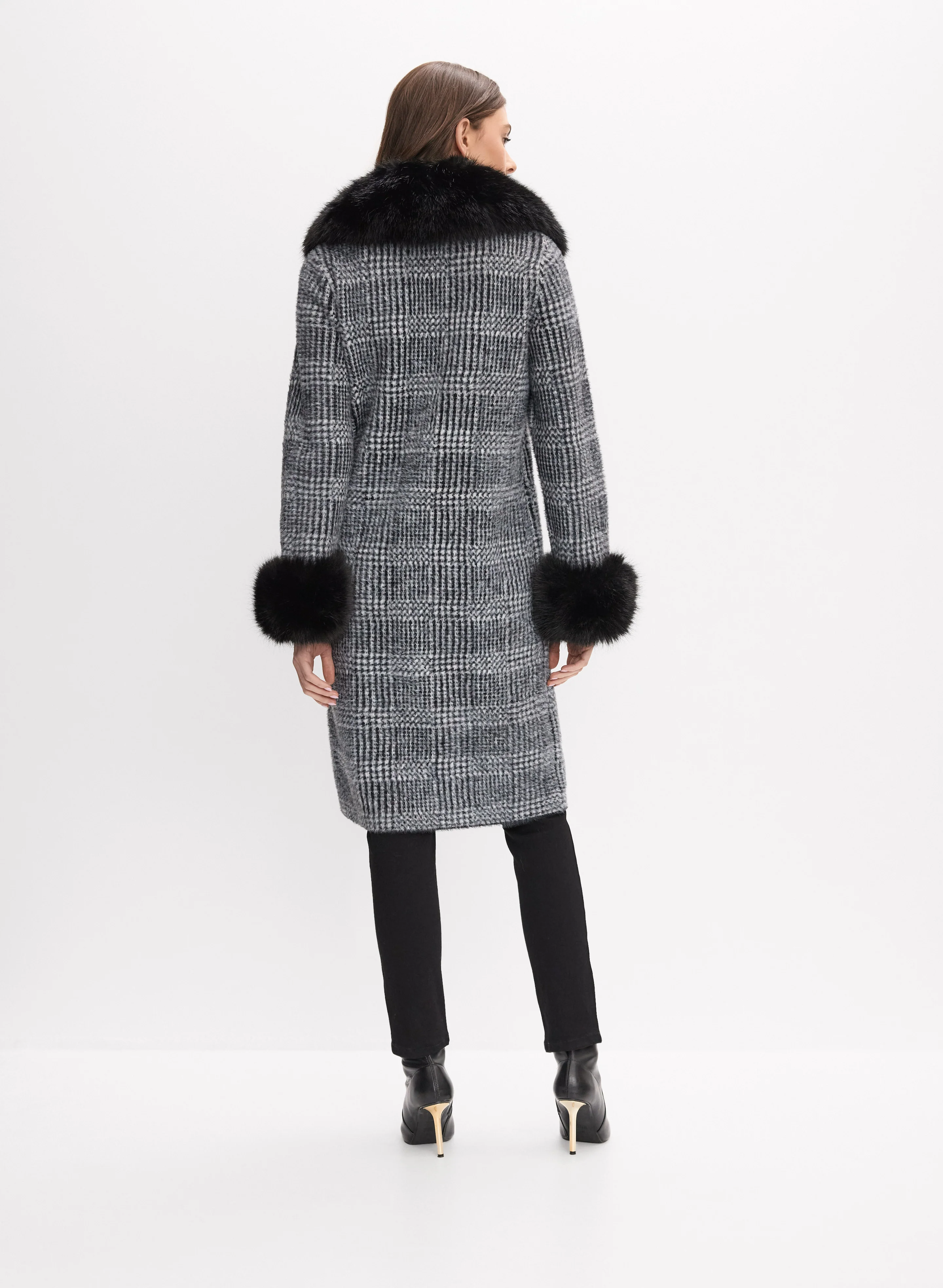 Joseph Ribkoff - Plaid Faux-Fur Trim Coat - Image 4