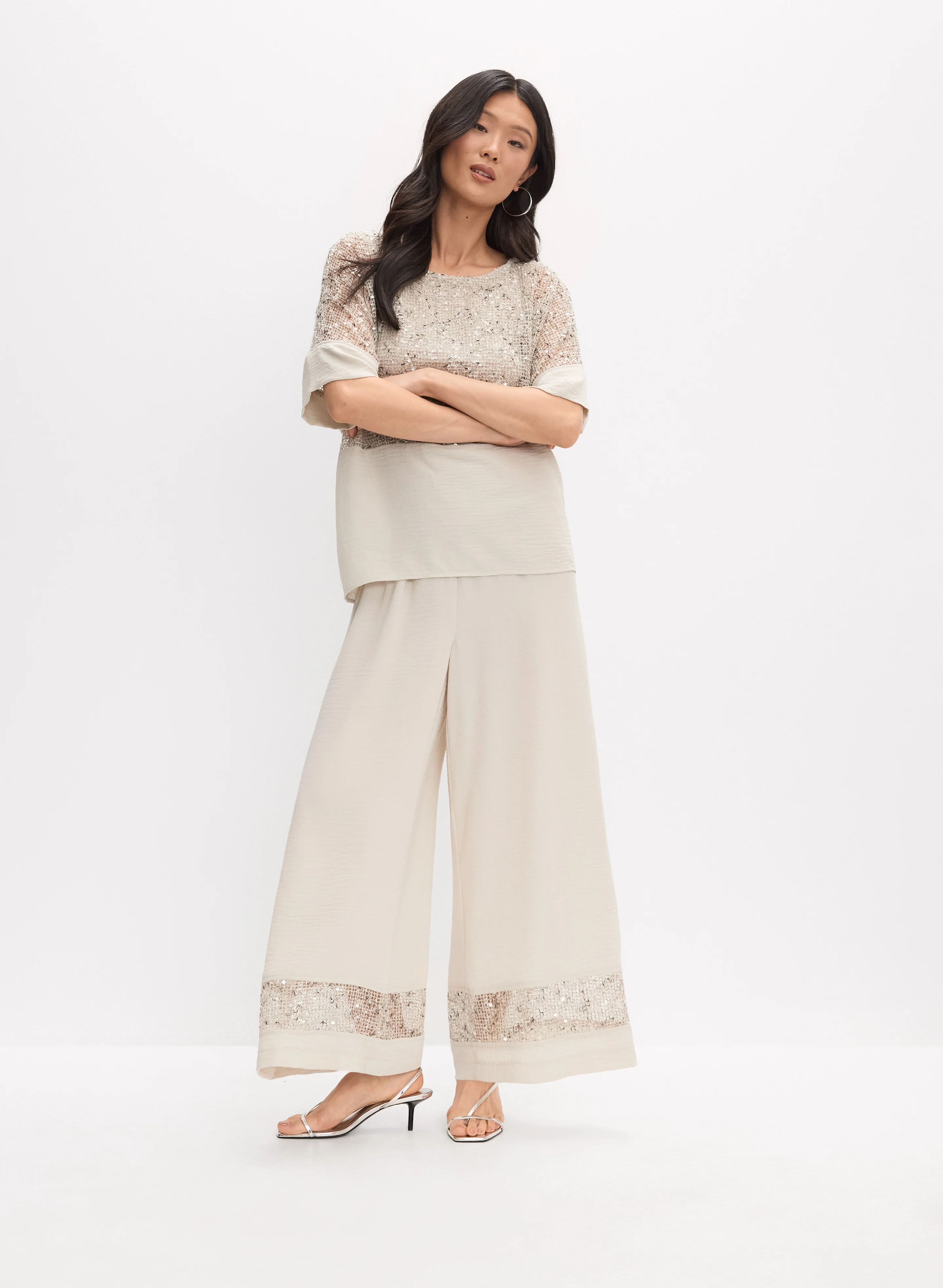 Joseph Ribkoff - Sequined Mesh Detail Pants - Image 5