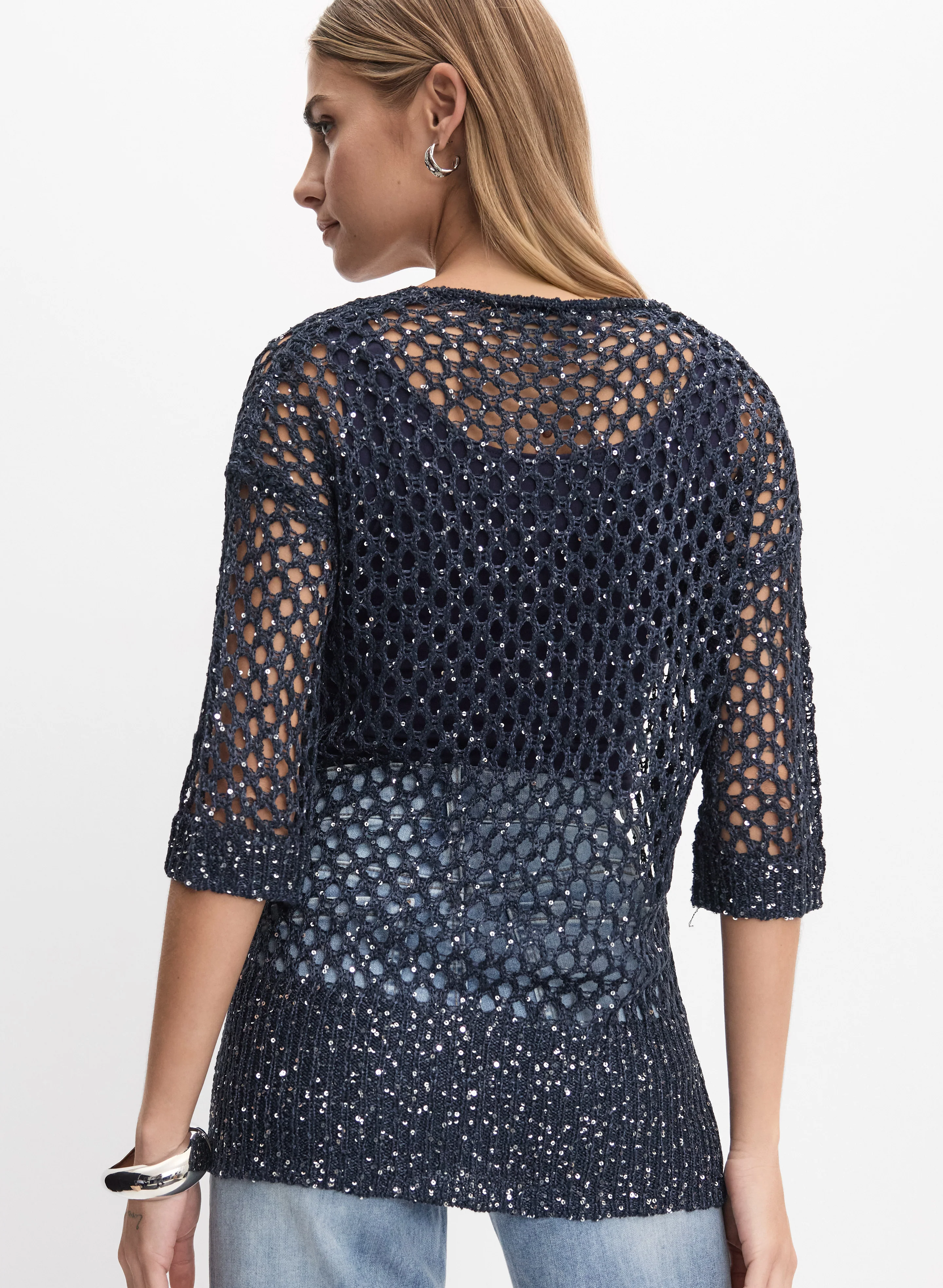 Joseph Ribkoff - Sequined Open-Knit Sweater - Image 4
