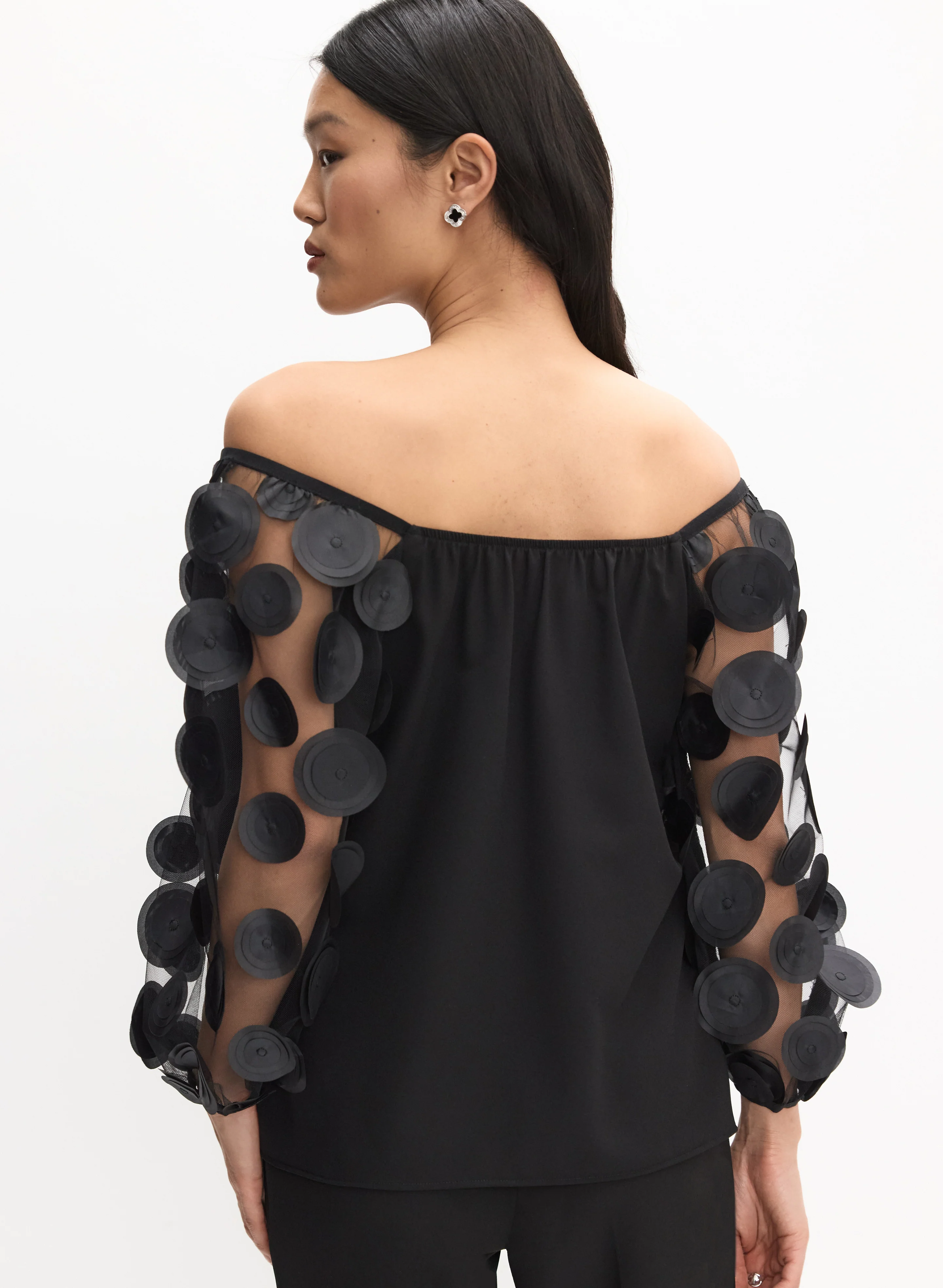 Joseph Ribkoff - Sheer Polka Dot Sleeve Top - Image 4