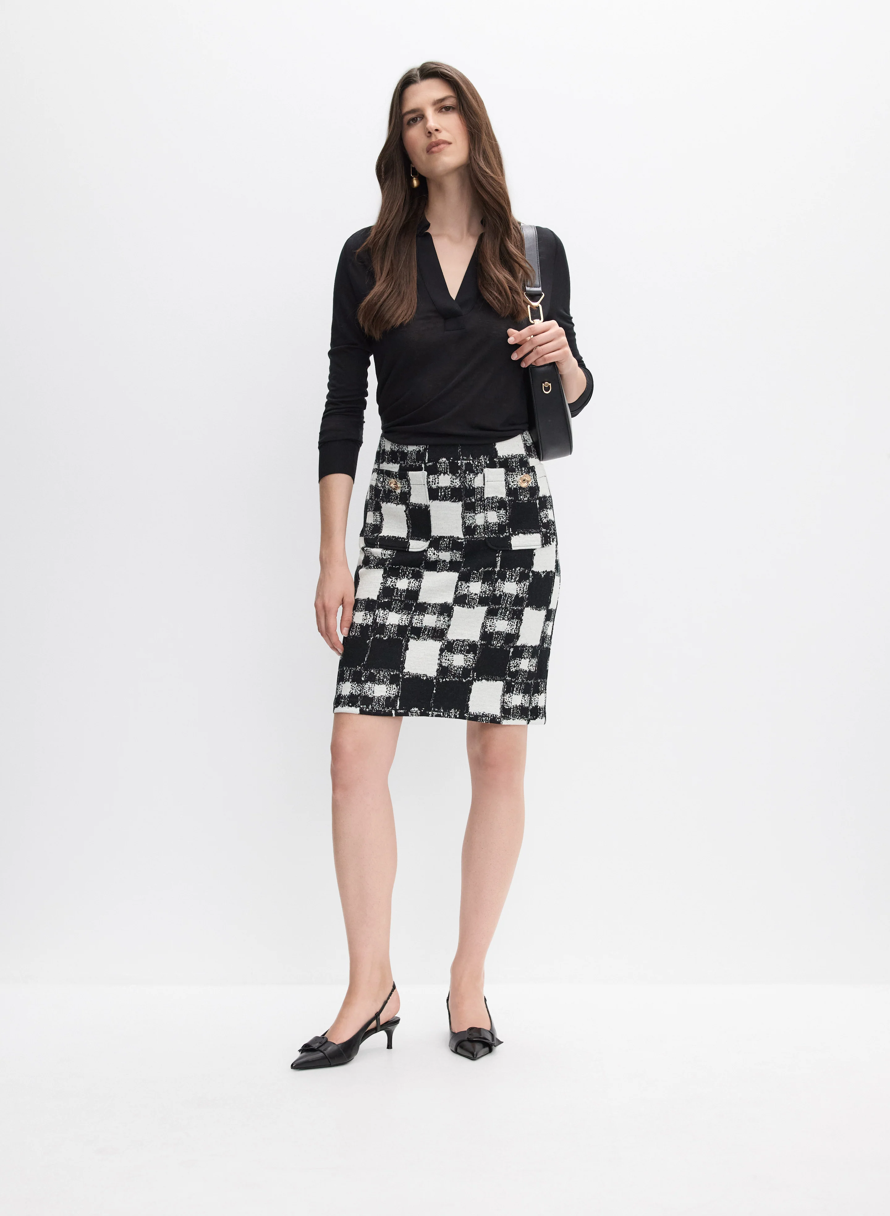 Joseph Ribkoff - Textured Check Print Skirt - Image 4