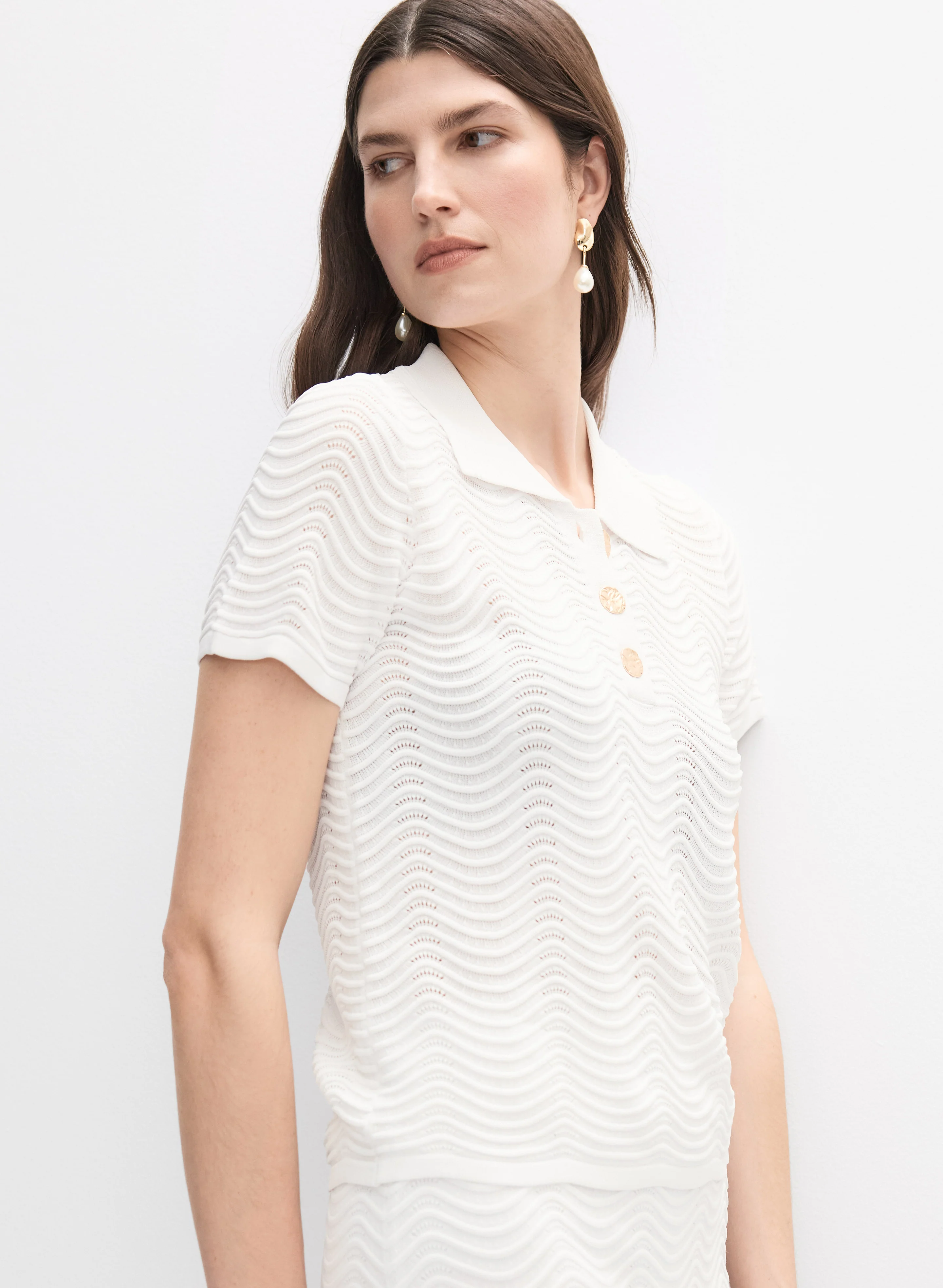 Joseph Ribkoff - Wavy Knit Polo Top - Image 5