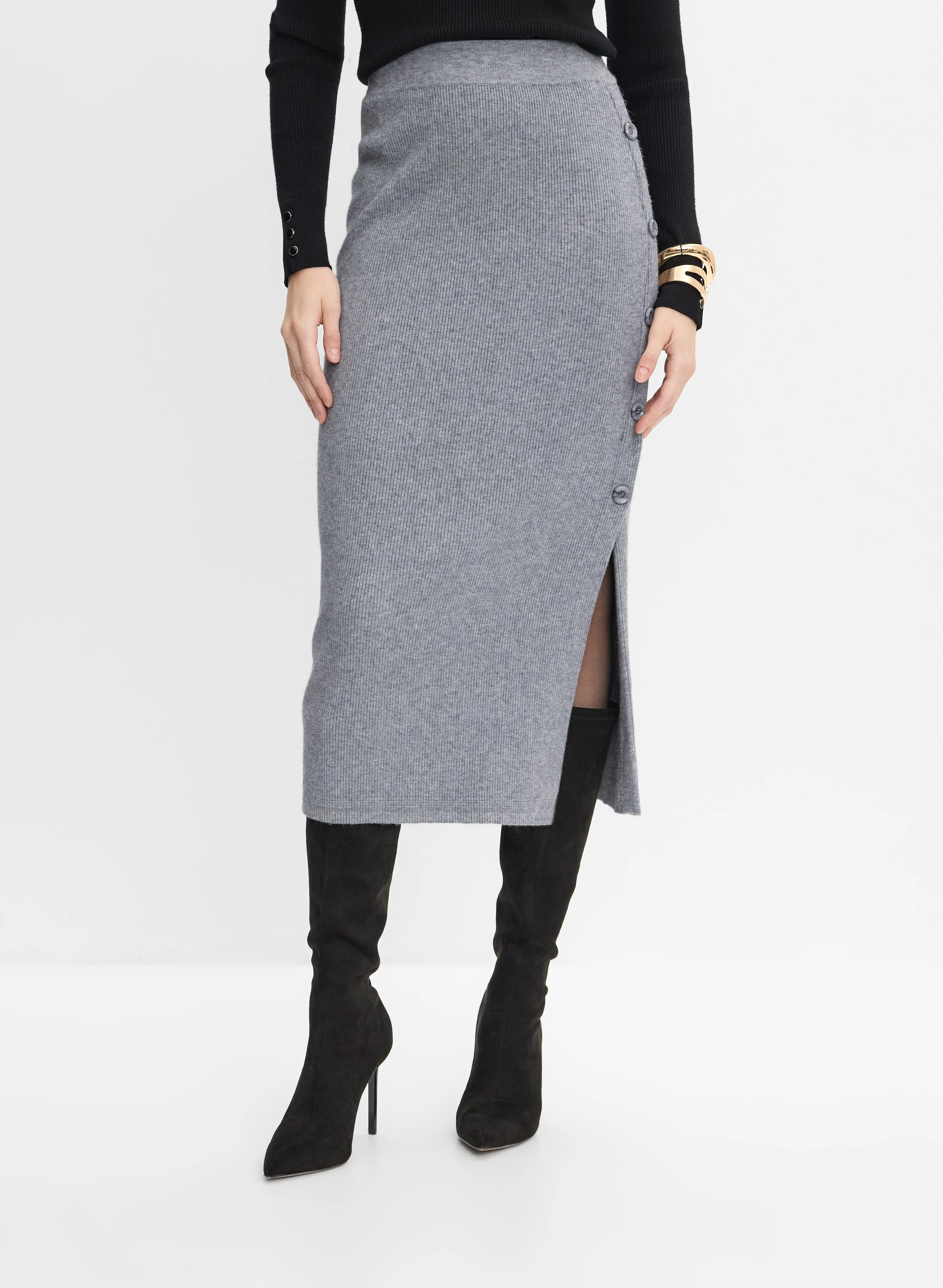 Knit Button Detail Skirt
