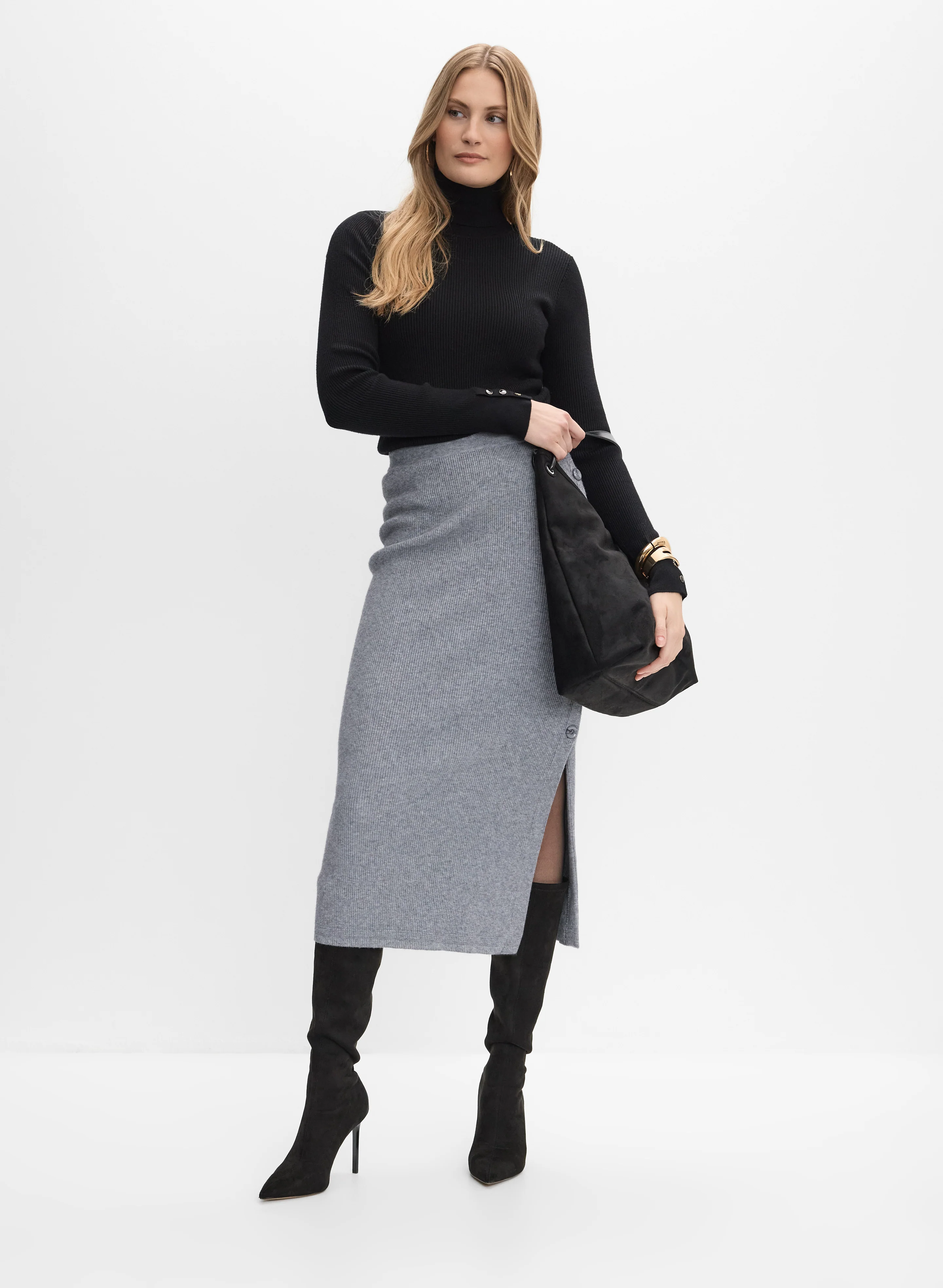 Knit Button Detail Skirt - Image 3