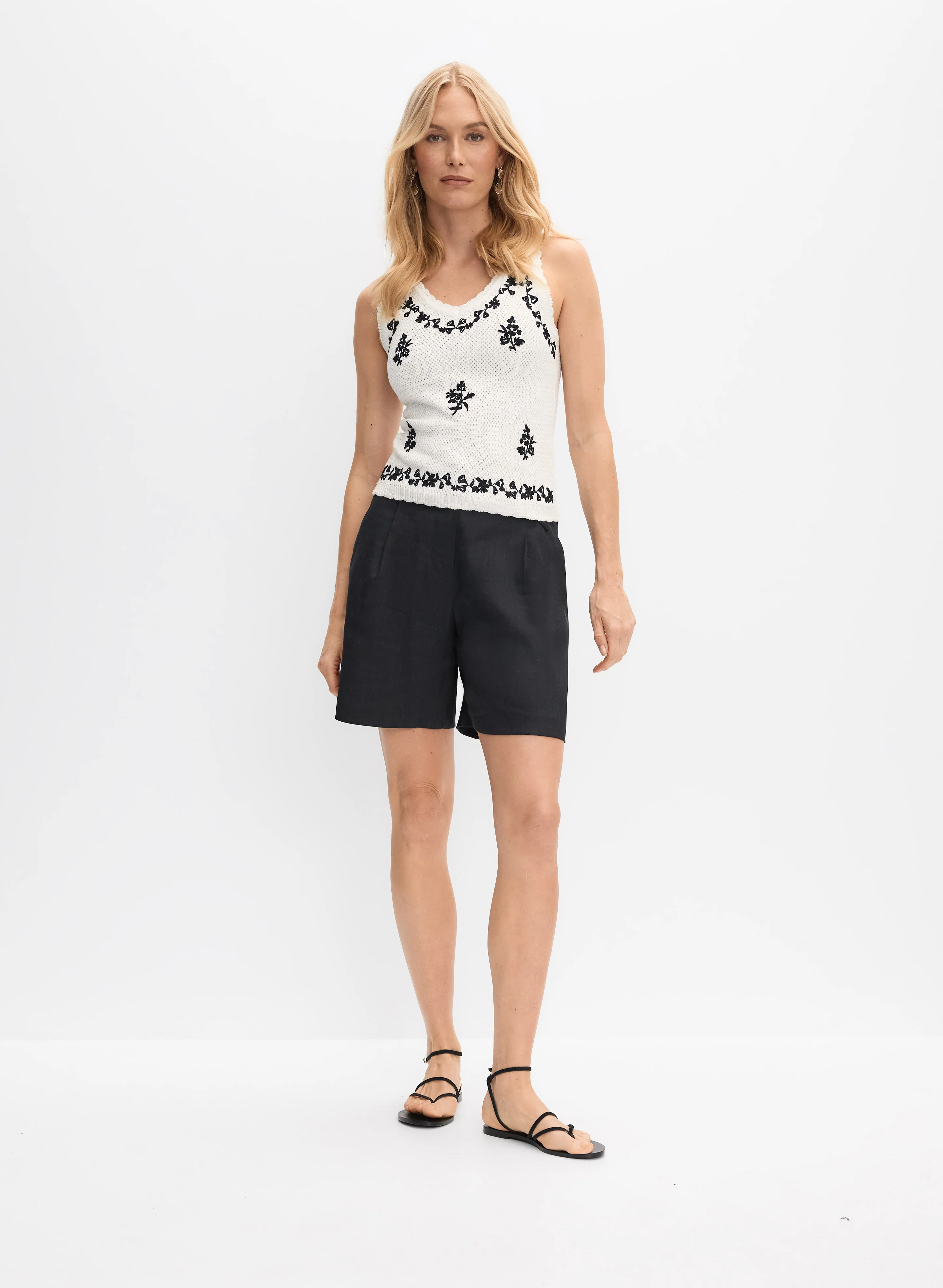 Knit Floral Embroidered Tank Top - Image 9