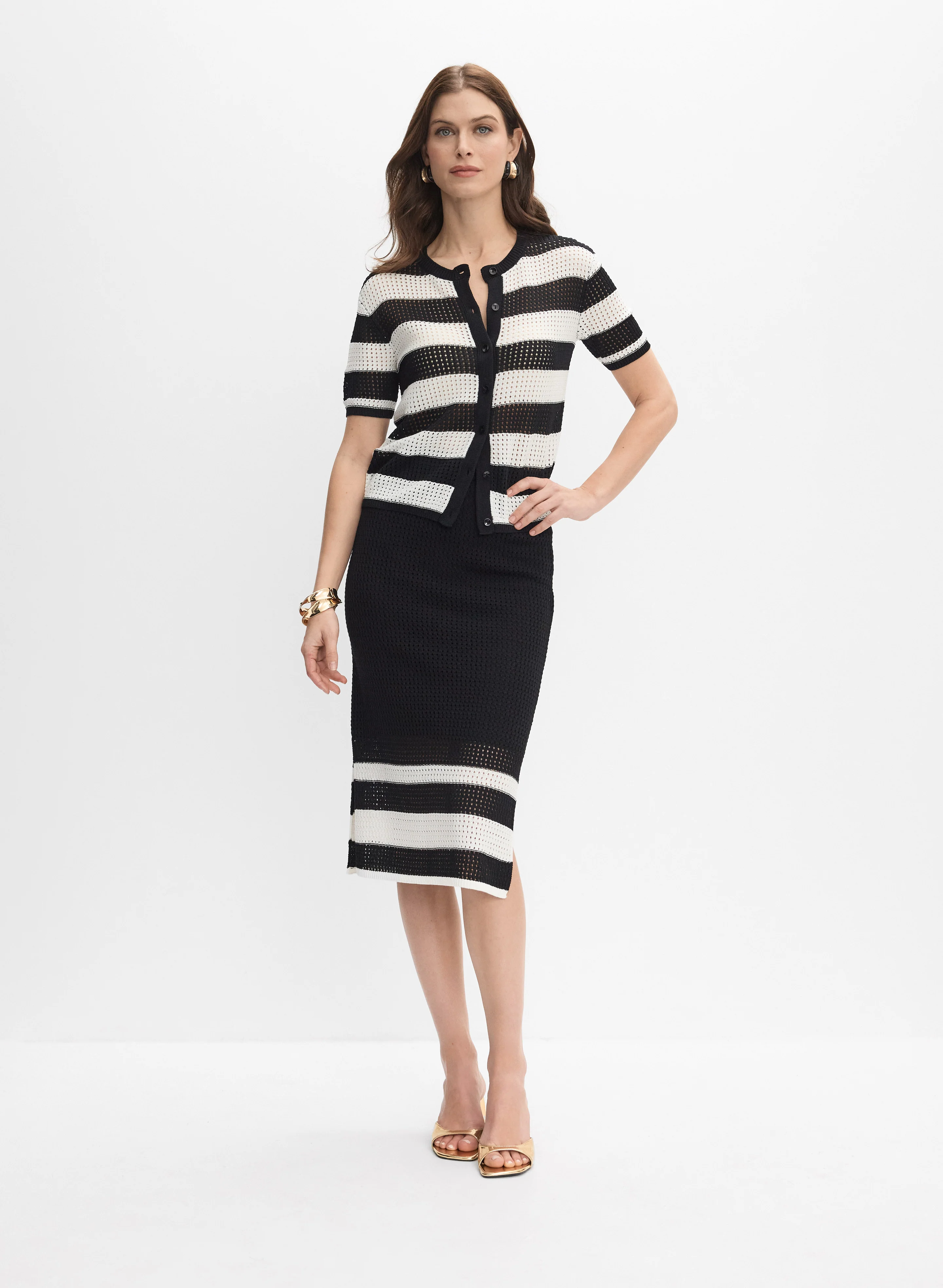 Knit Striped Hem Skirt - Image 3