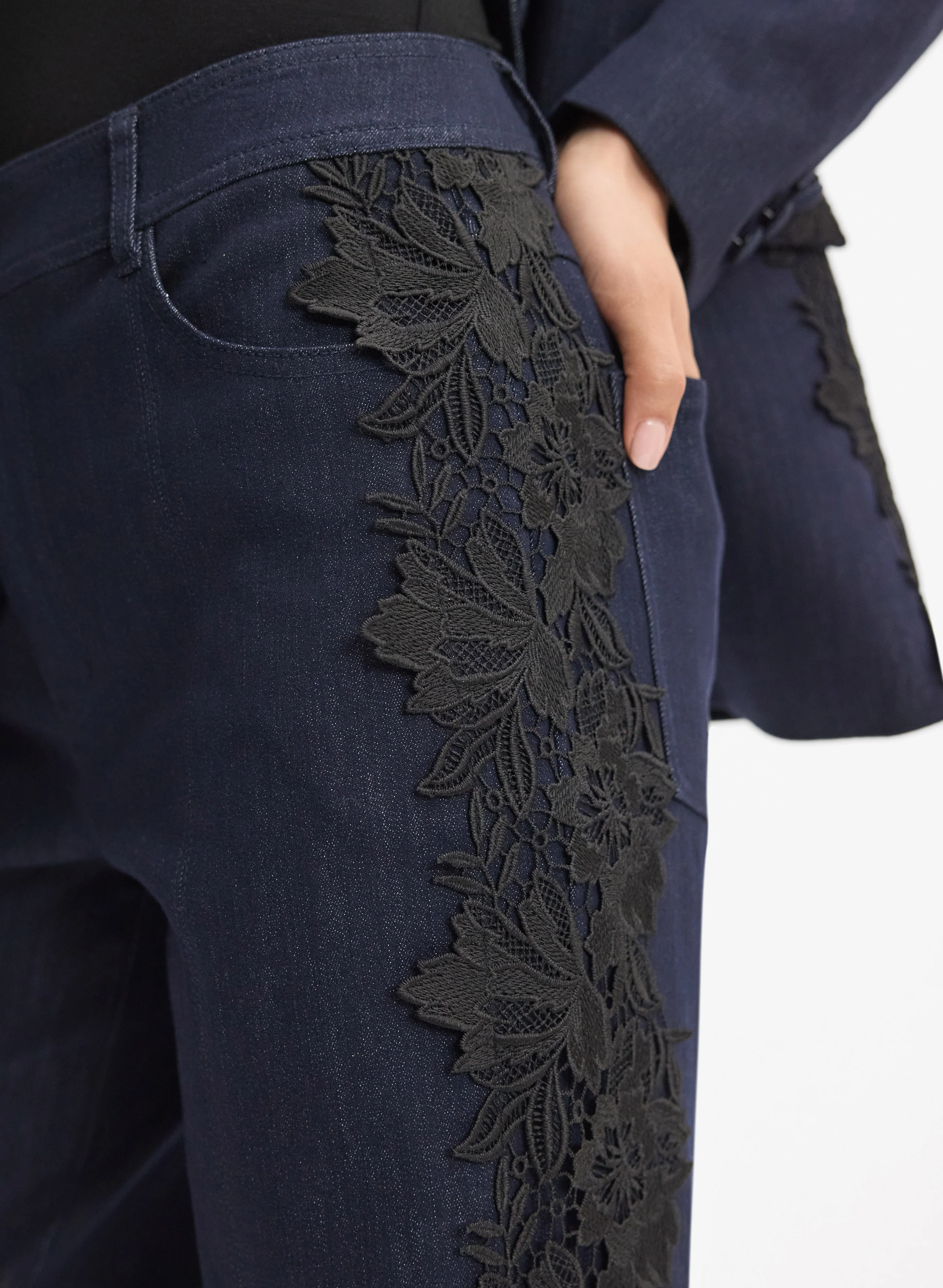 Lace Detail Denim Pants - Image 4