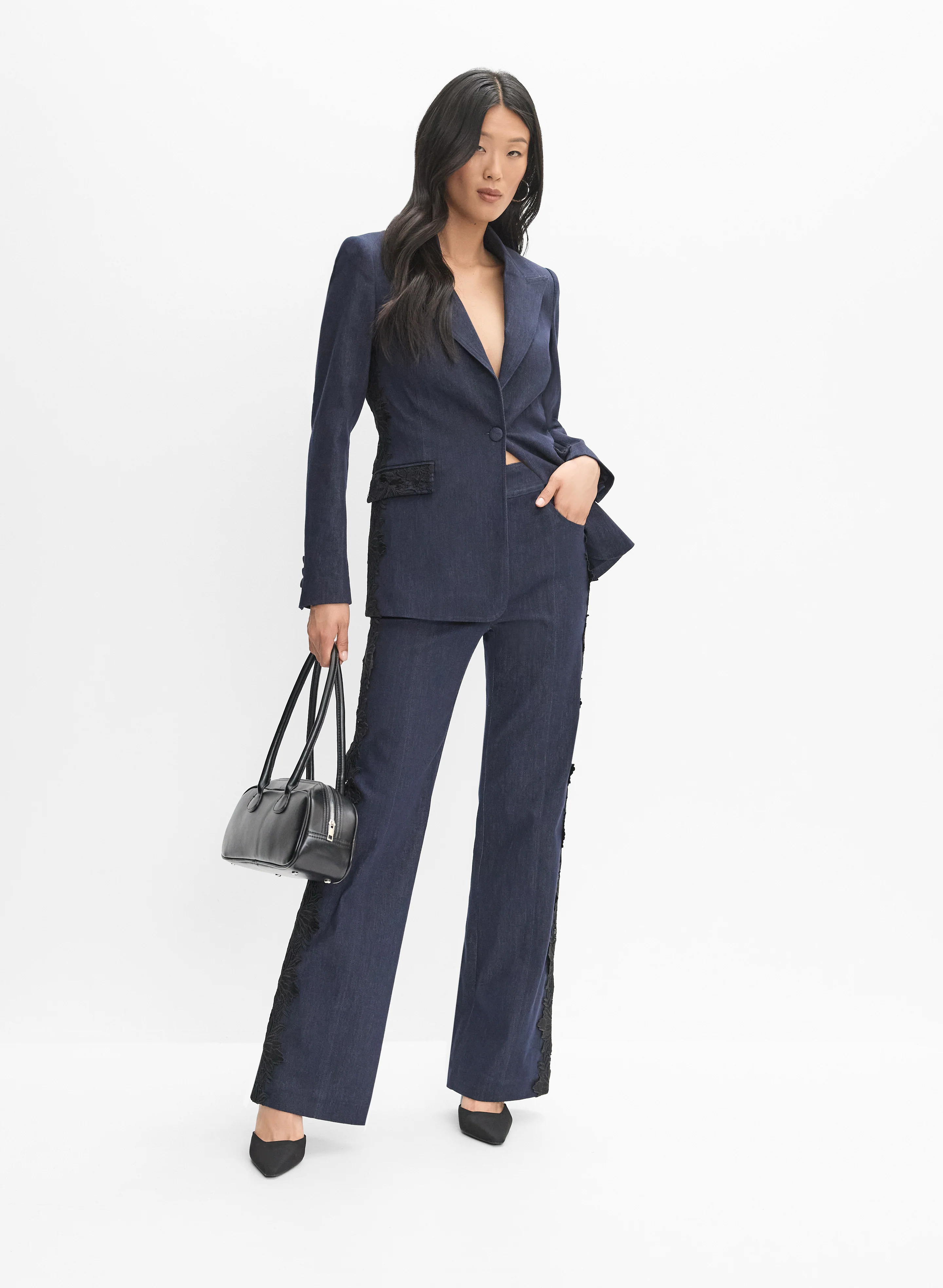 Lace Detail Denim Pants - Image 7