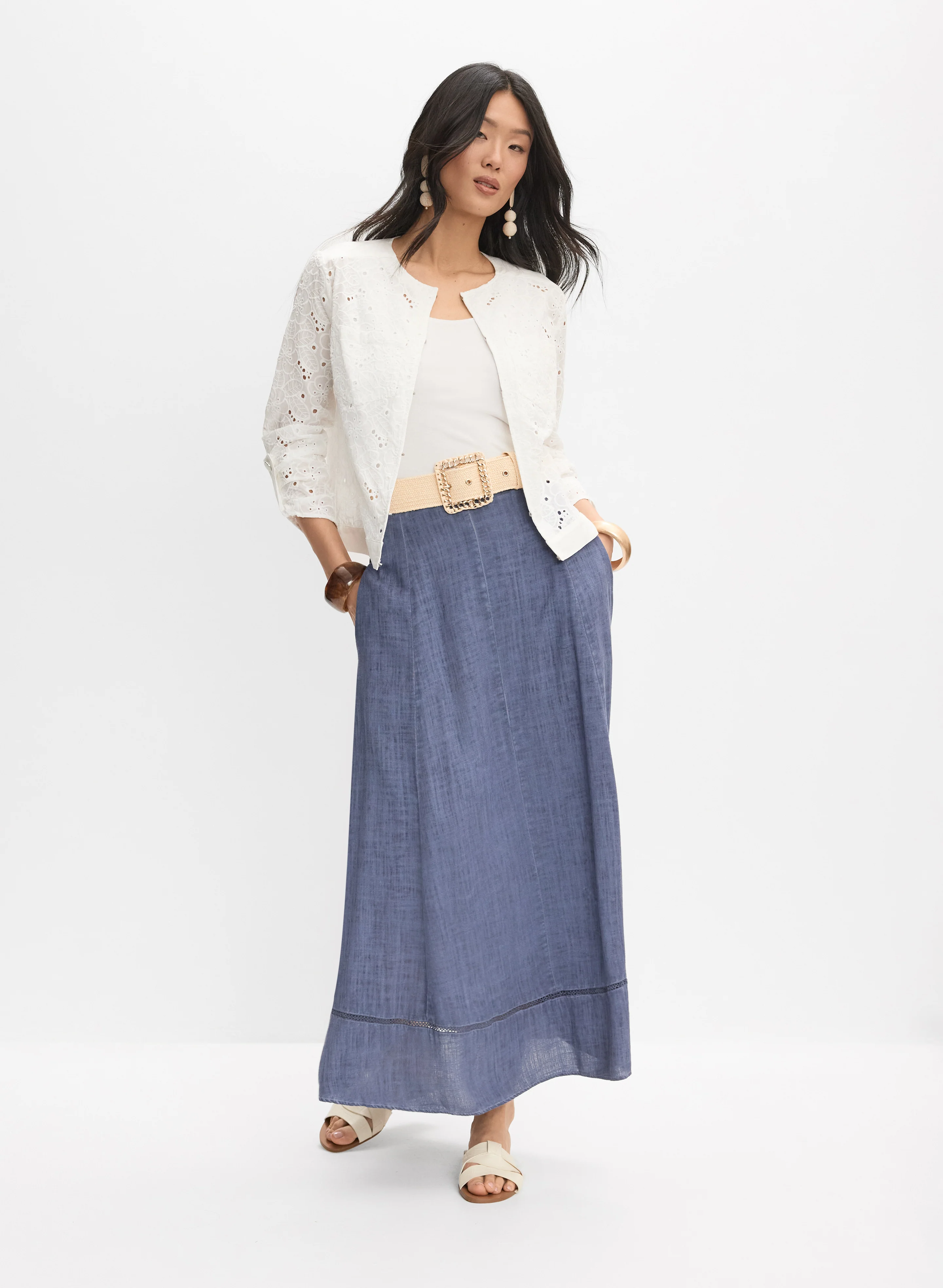 Lace Crew Neck Jacket & Garment-Dye Skirt