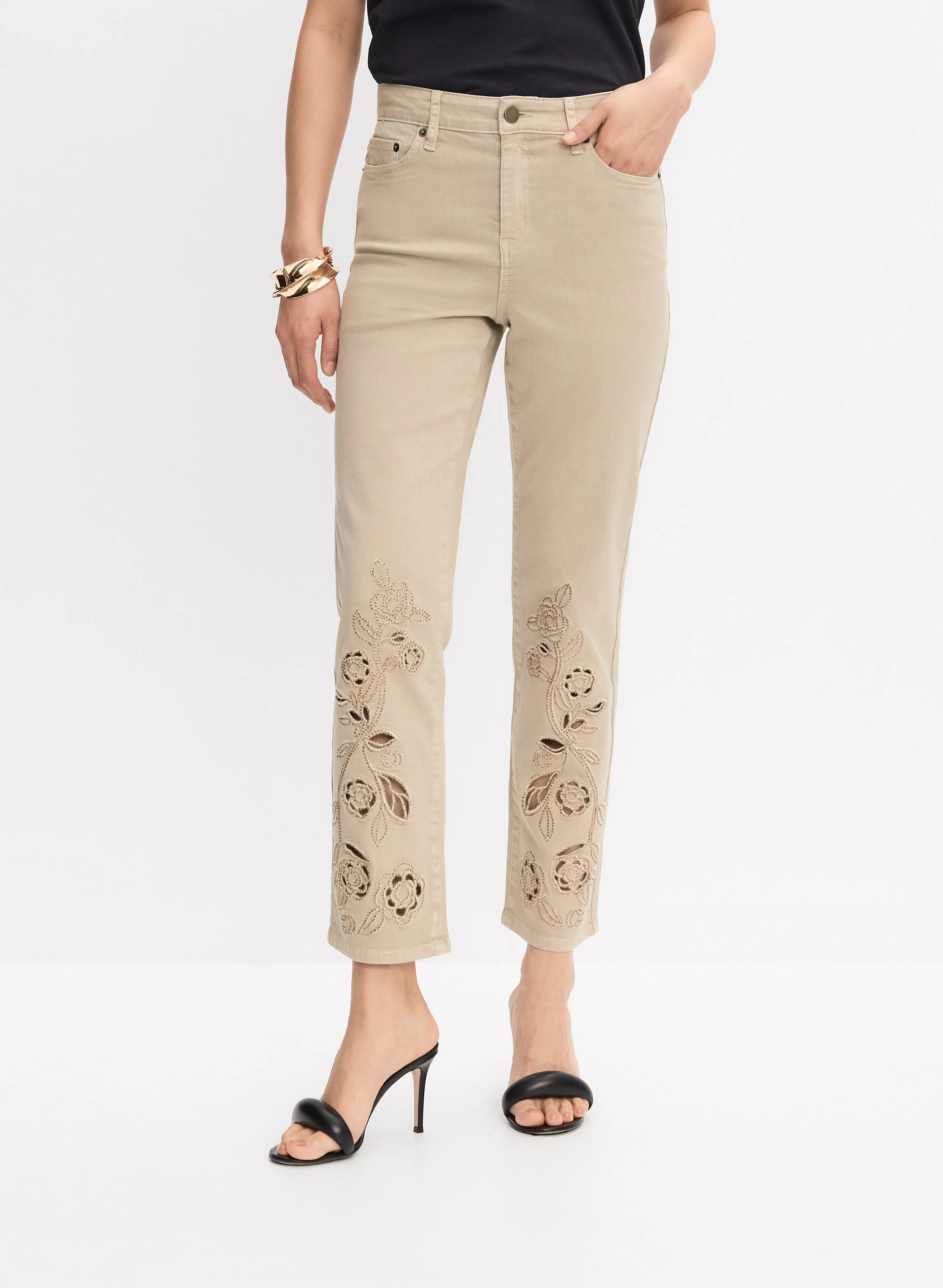 Laser-Cut Floral Jeans