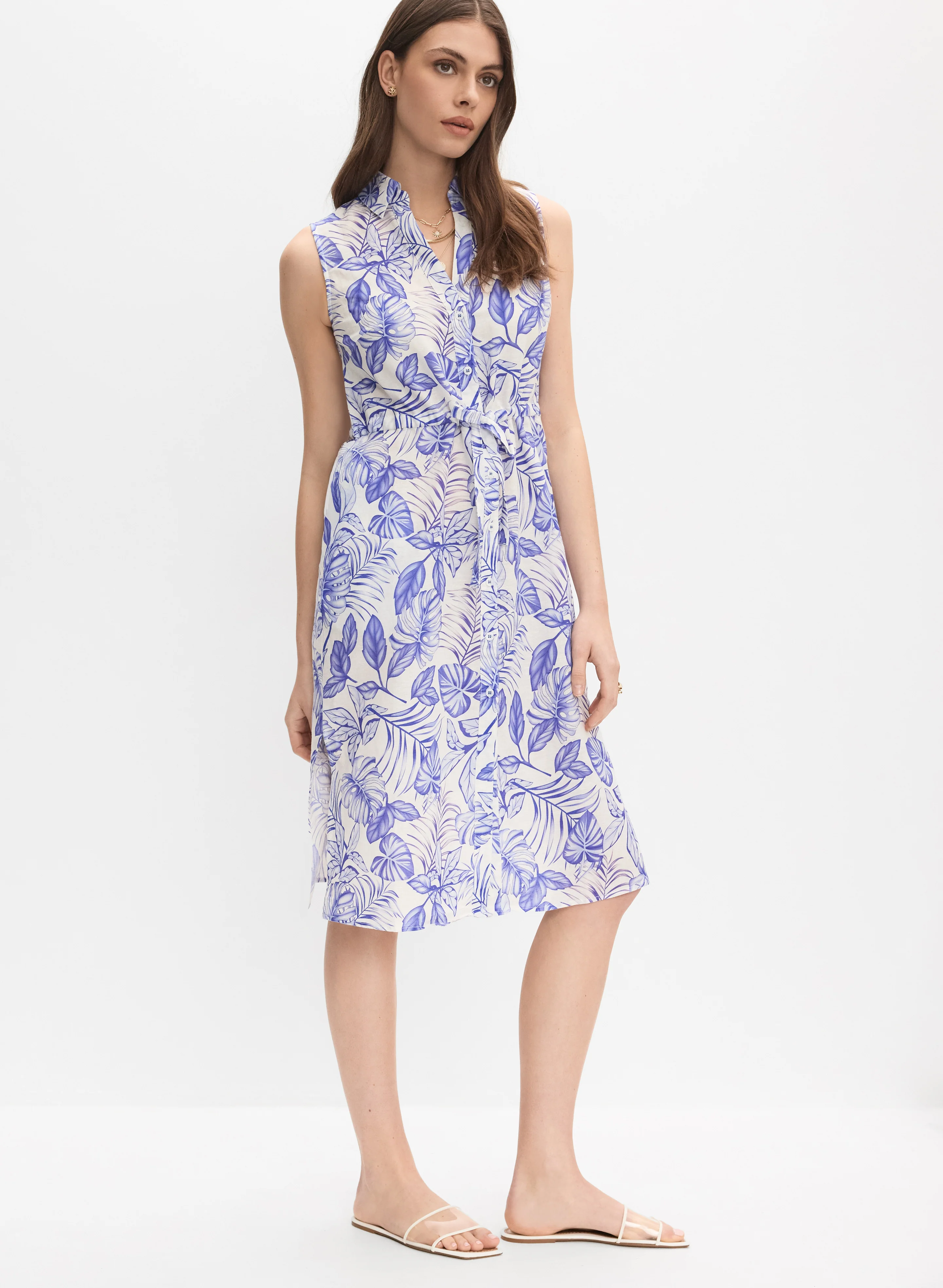Leaf Print Linen Dress - Image 2