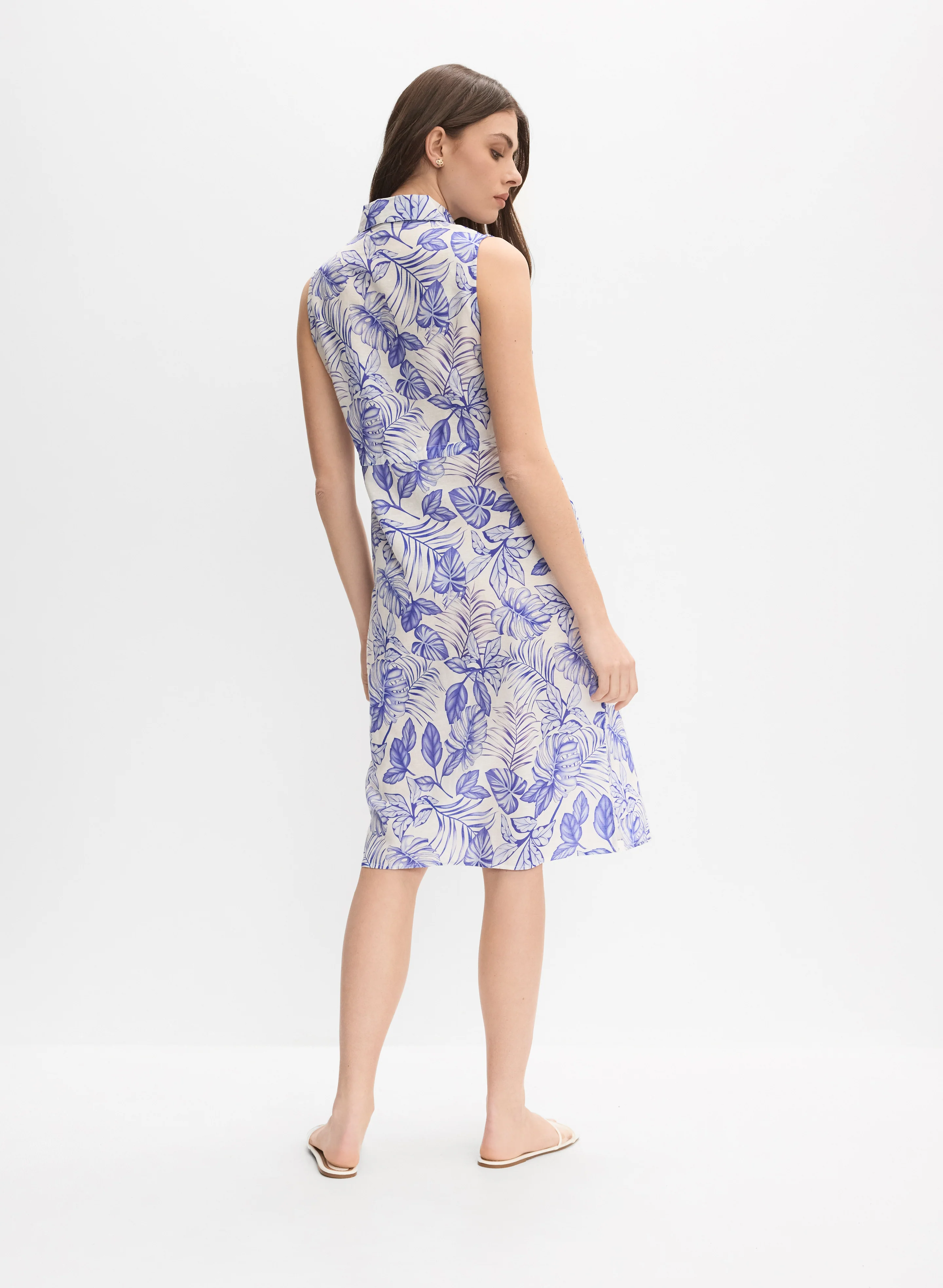 Leaf Print Linen Dress - Image 4
