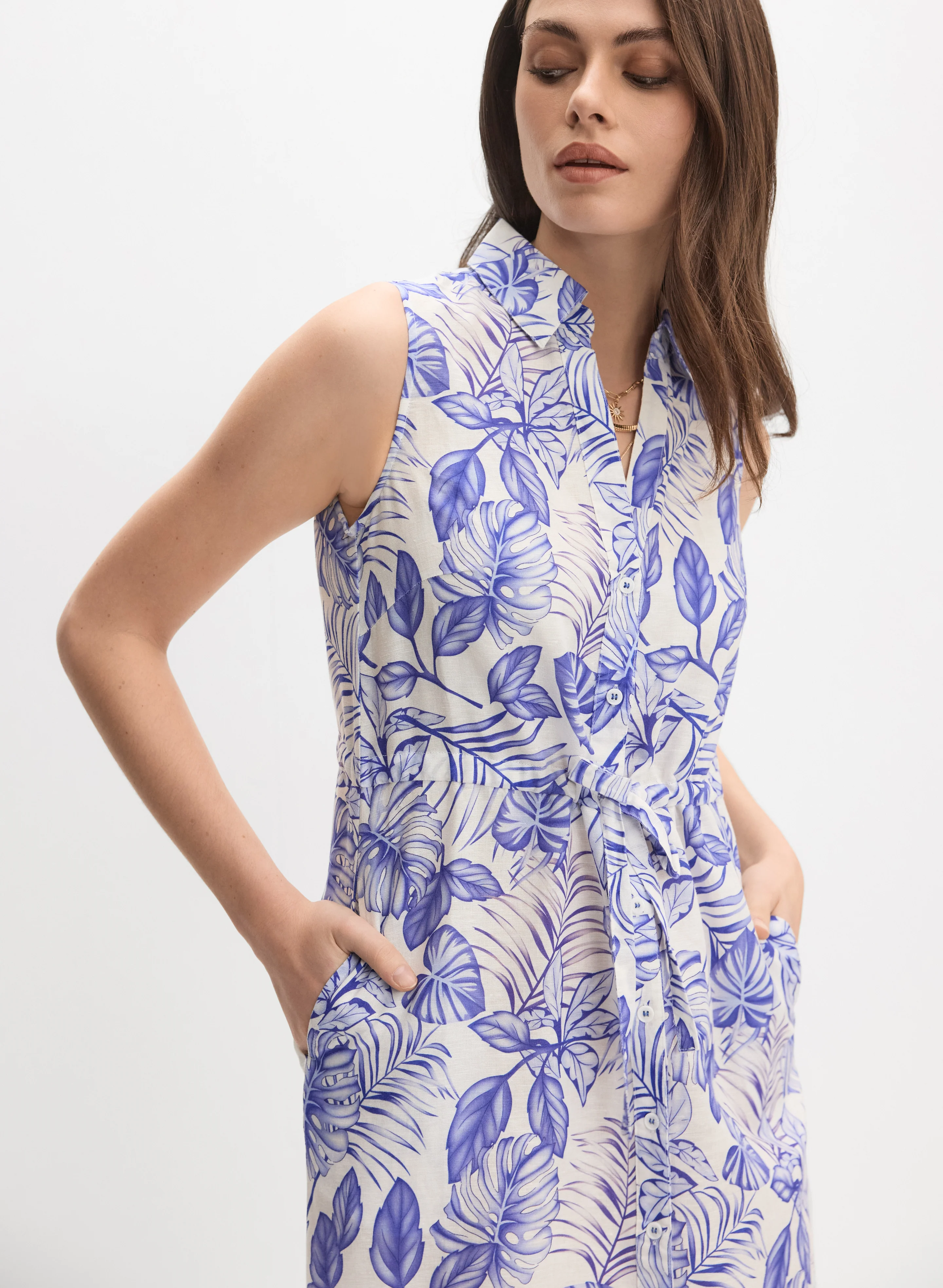Leaf Print Linen Dress - Image 7