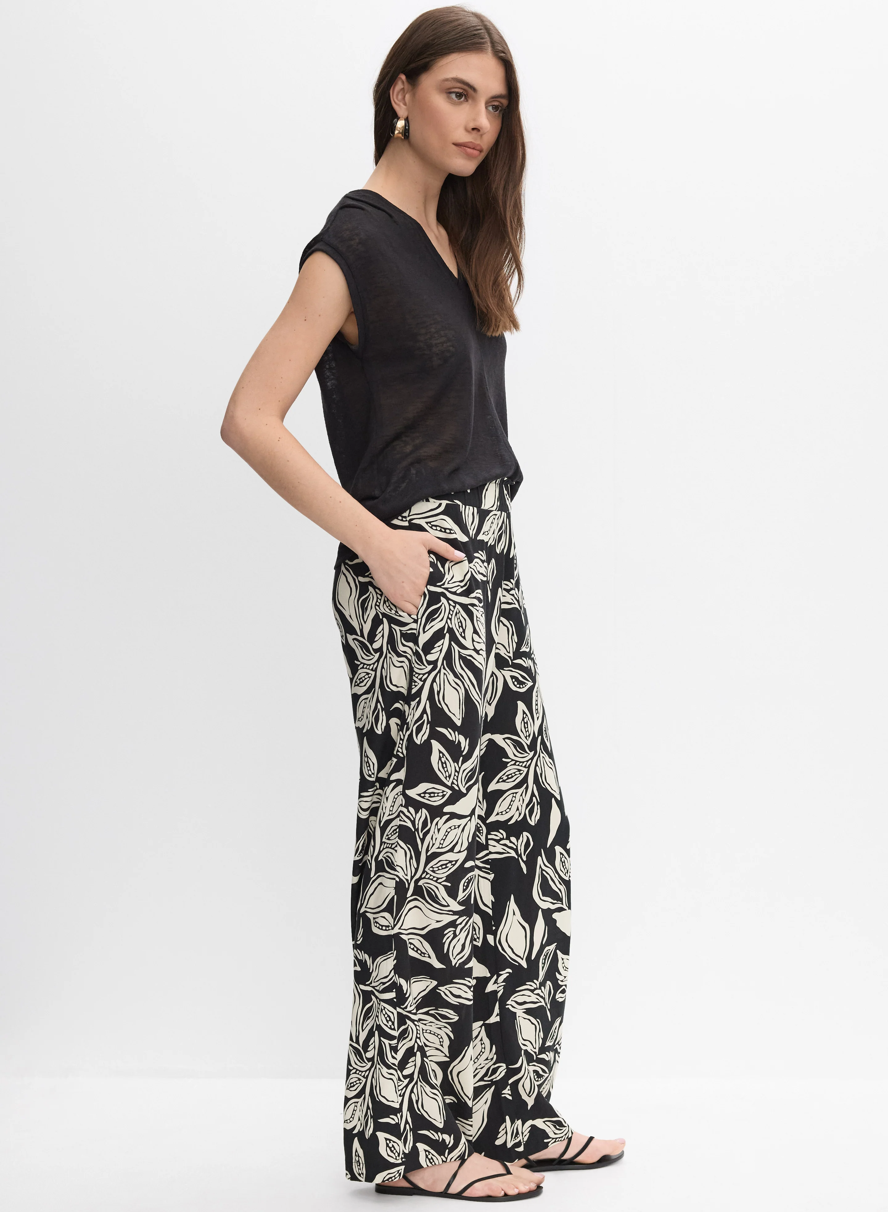 Leaf Print Pull-On Pants - Image 5