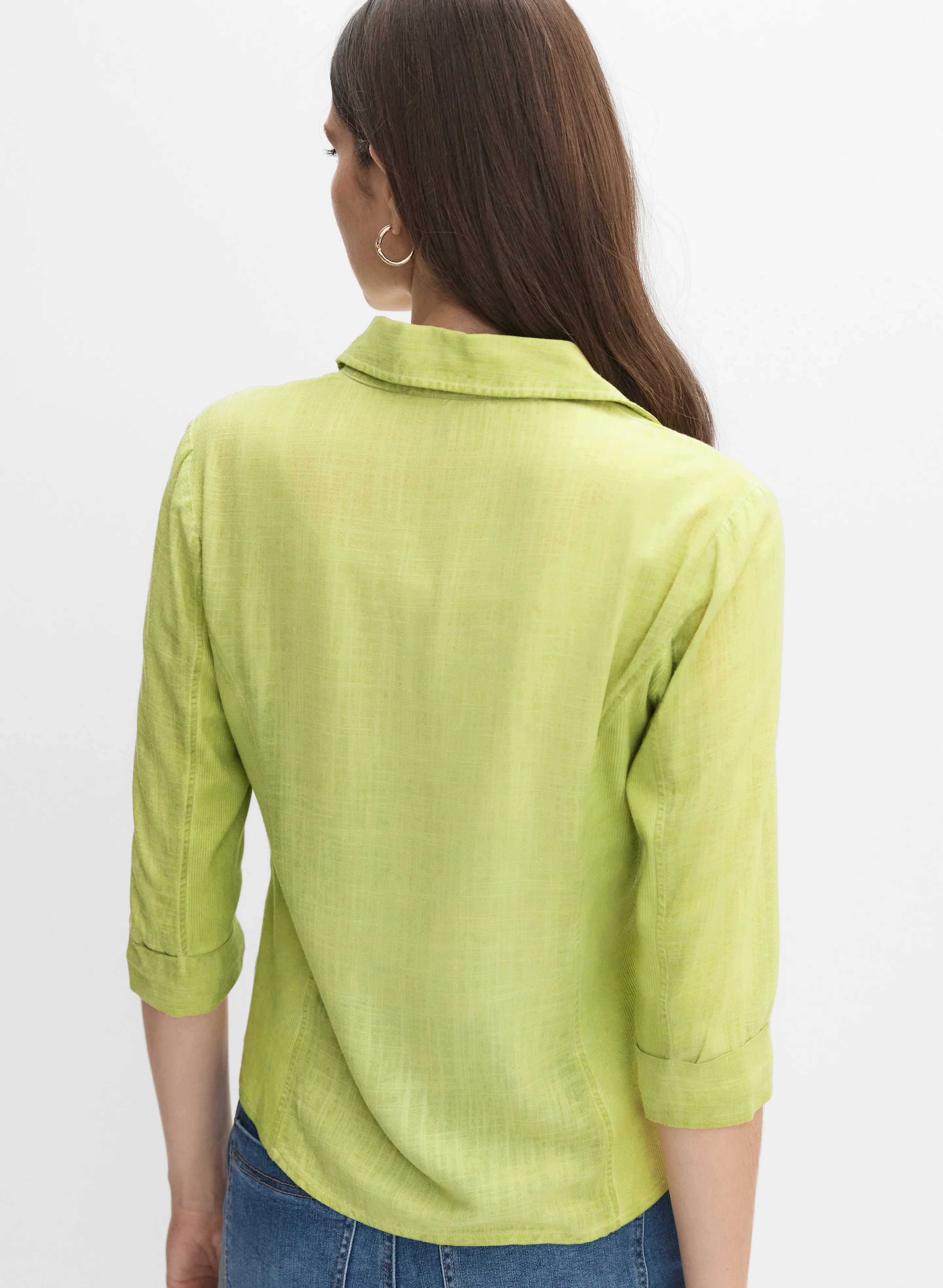 Linen-Blend Crosshatch Detail Blouse - Image 4