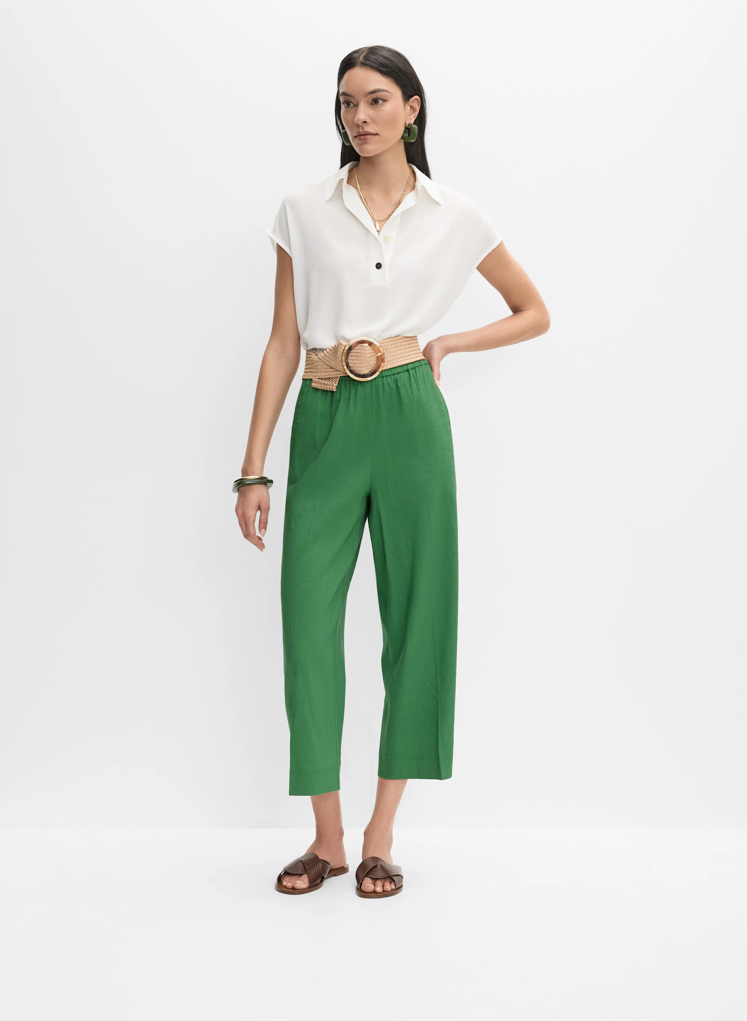 Cropped Linen-Blend Pants - Image 4