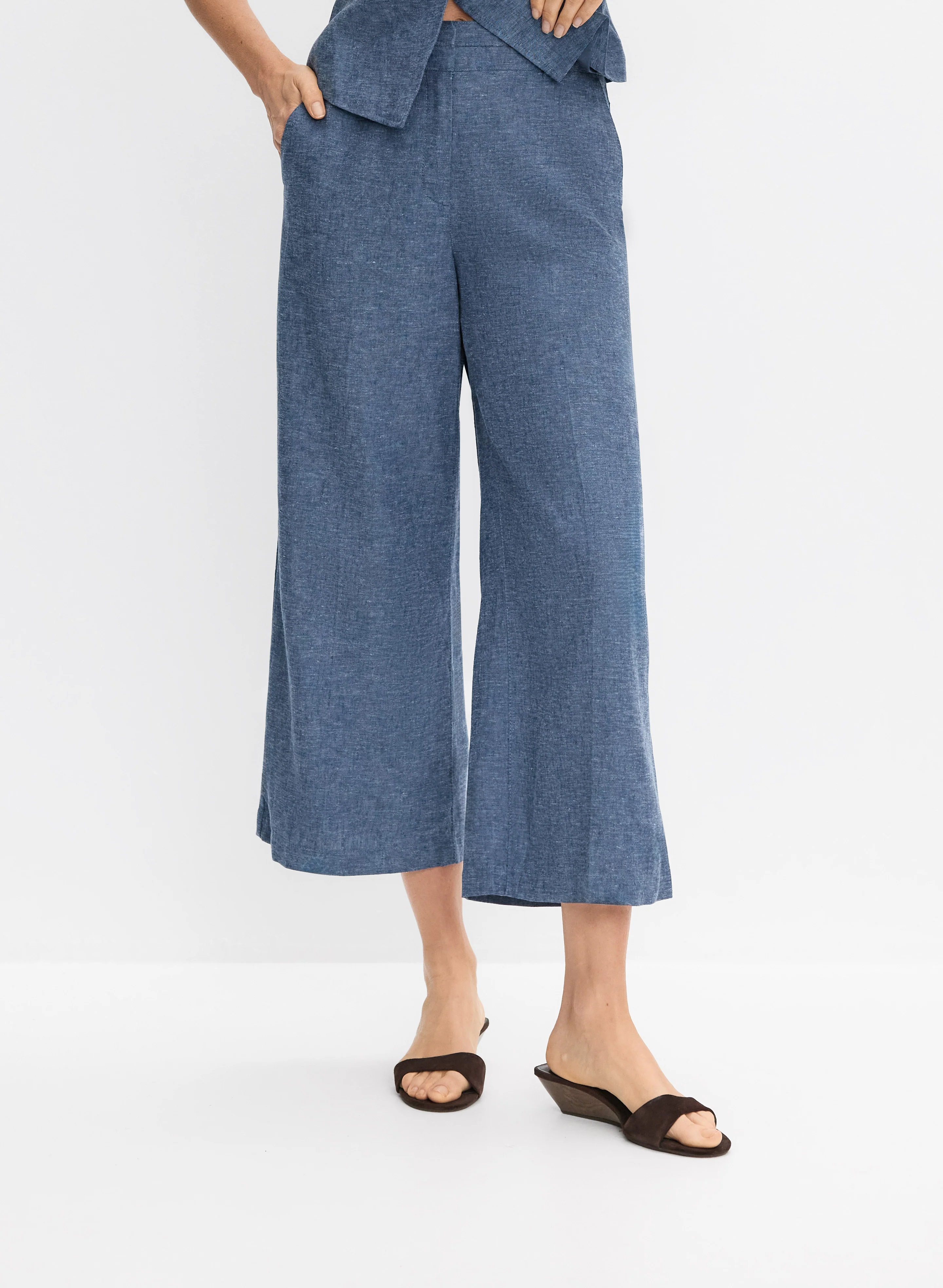 Linen-Blend Culotte Pants