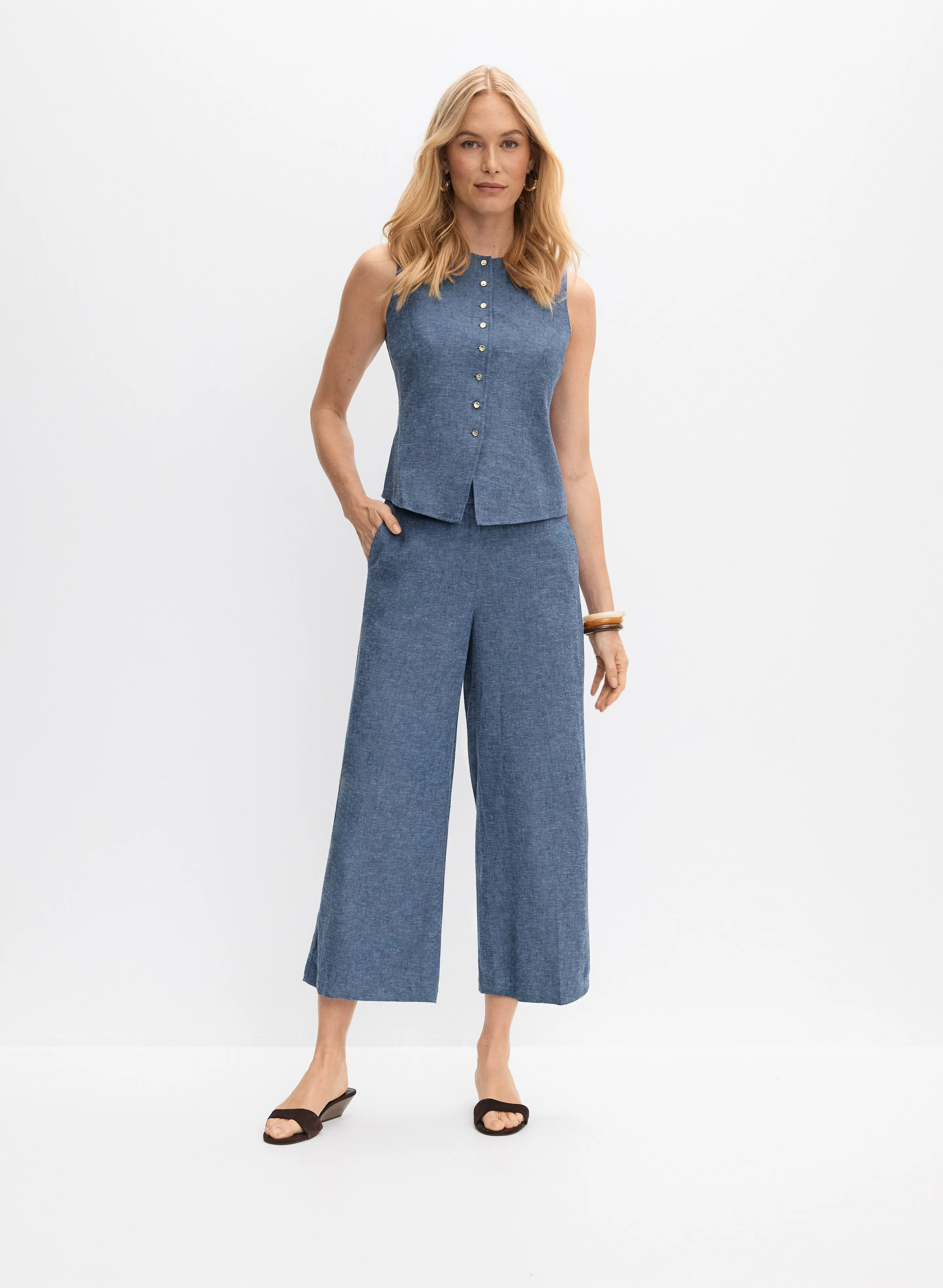 Linen-Blend Culotte Pants - Image 8
