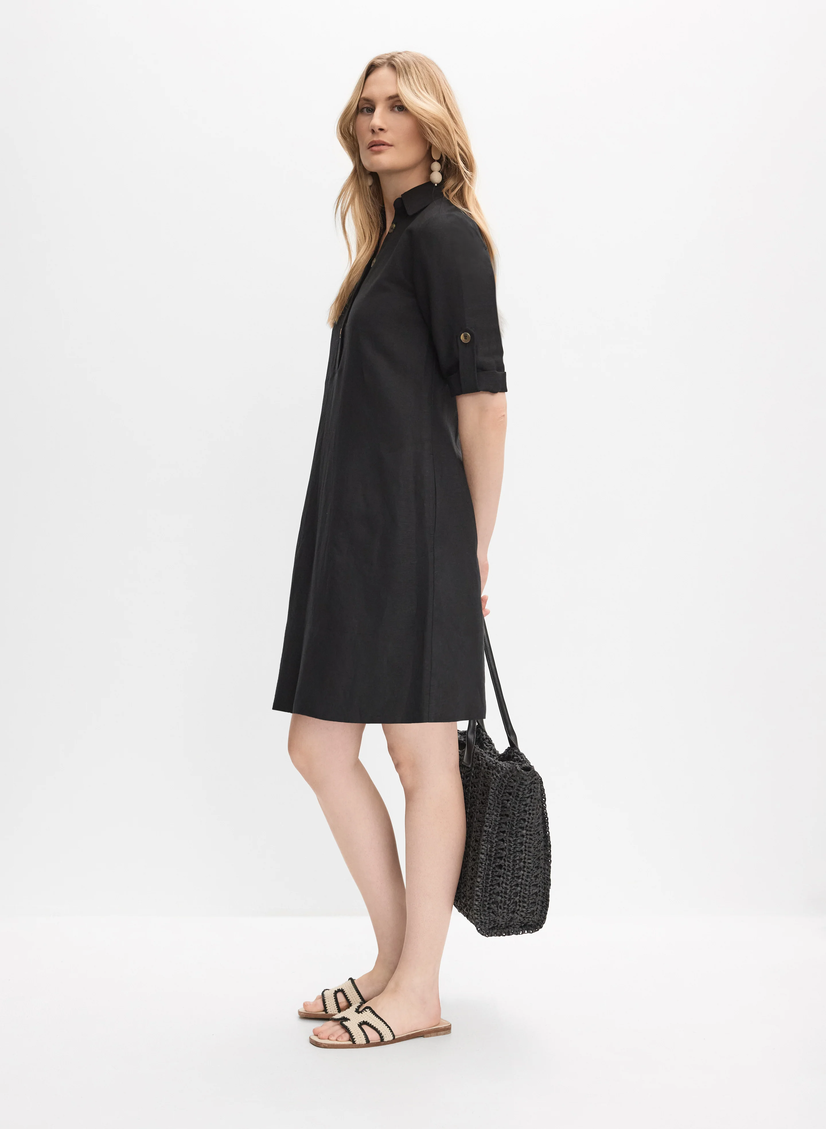 Linen-Blend Shirt Dress - Image 2