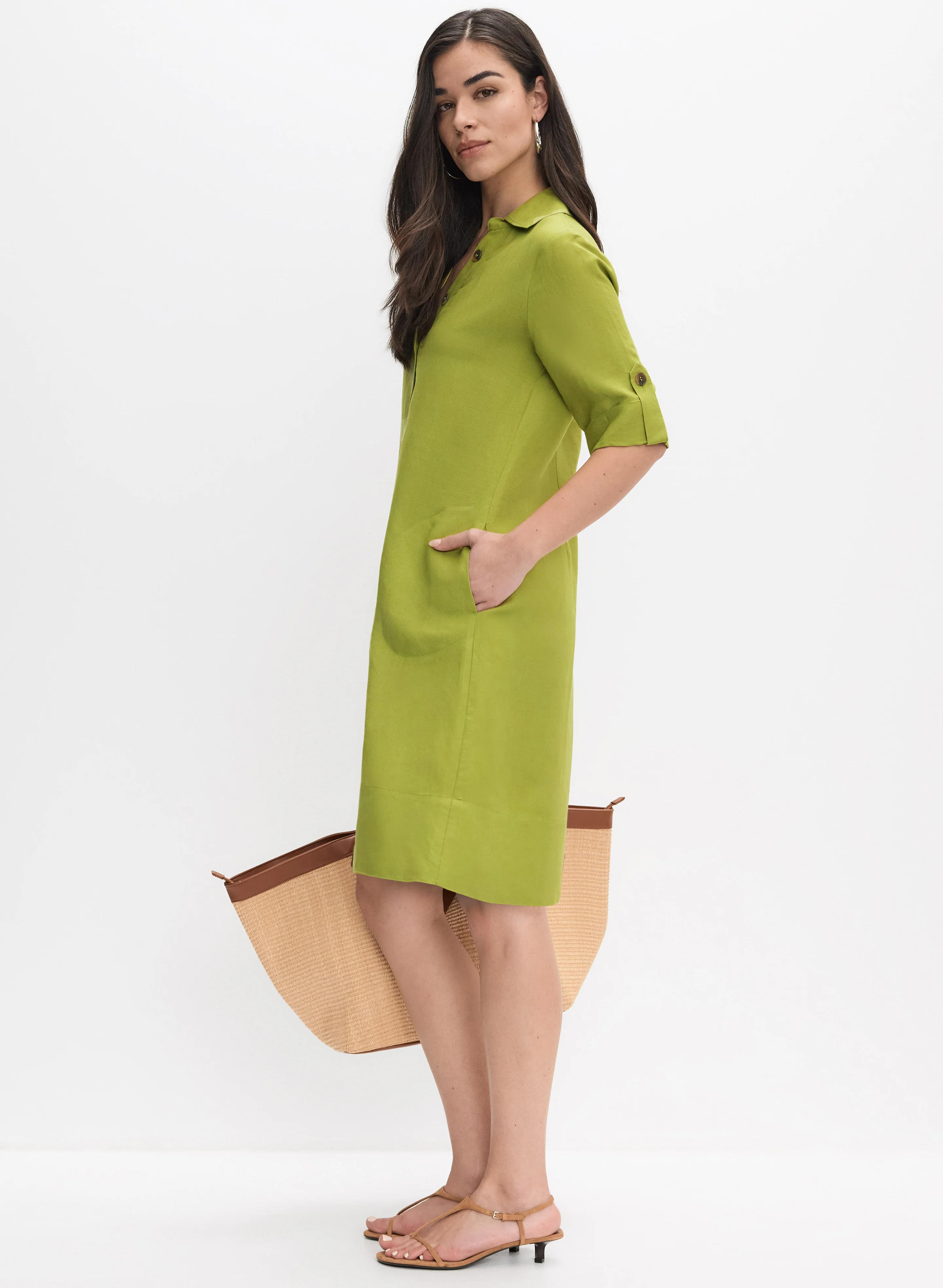 Linen-Blend Shirt Dress - Image 3