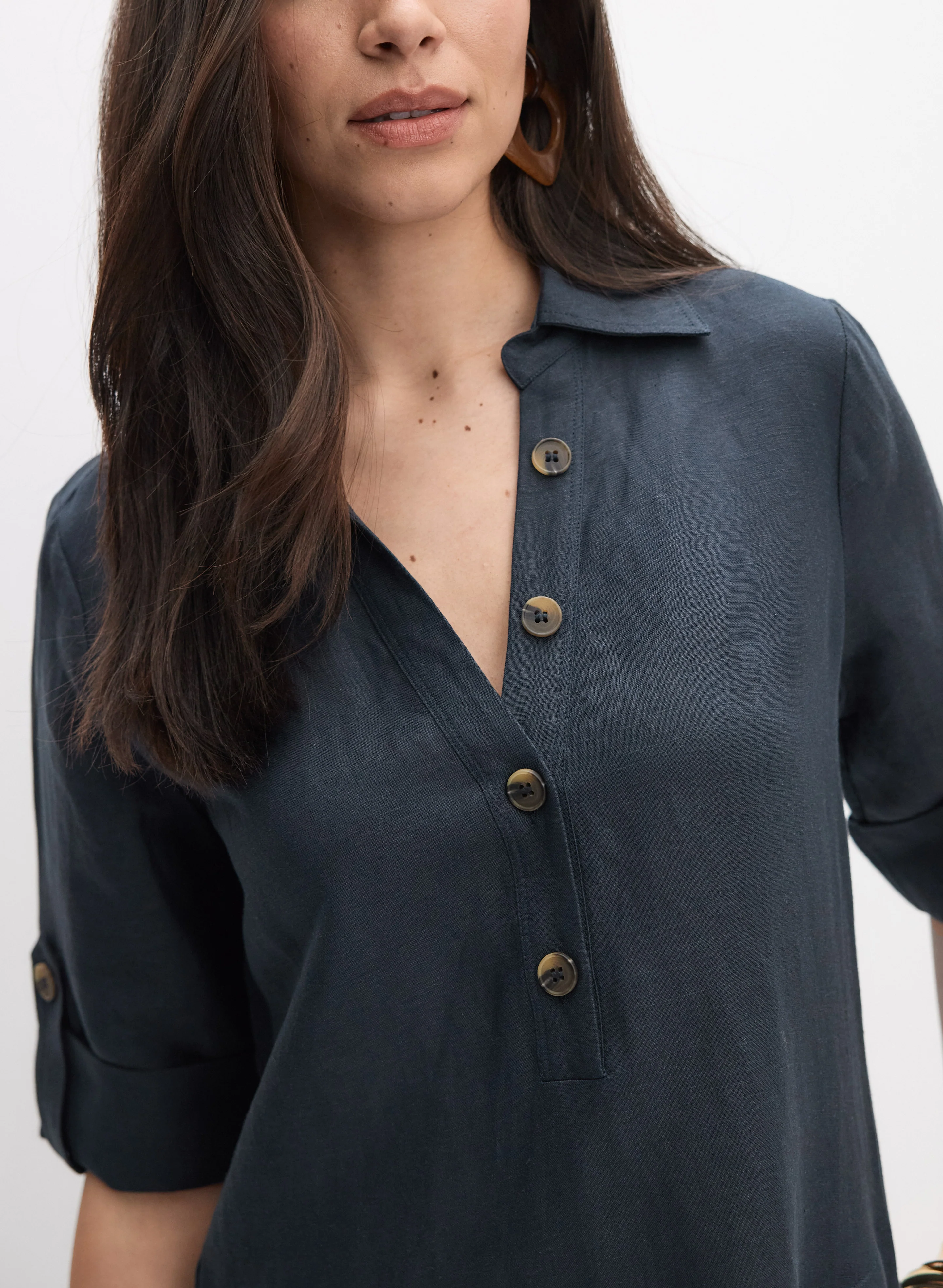 Linen-Blend Shirt Dress - Image 2
