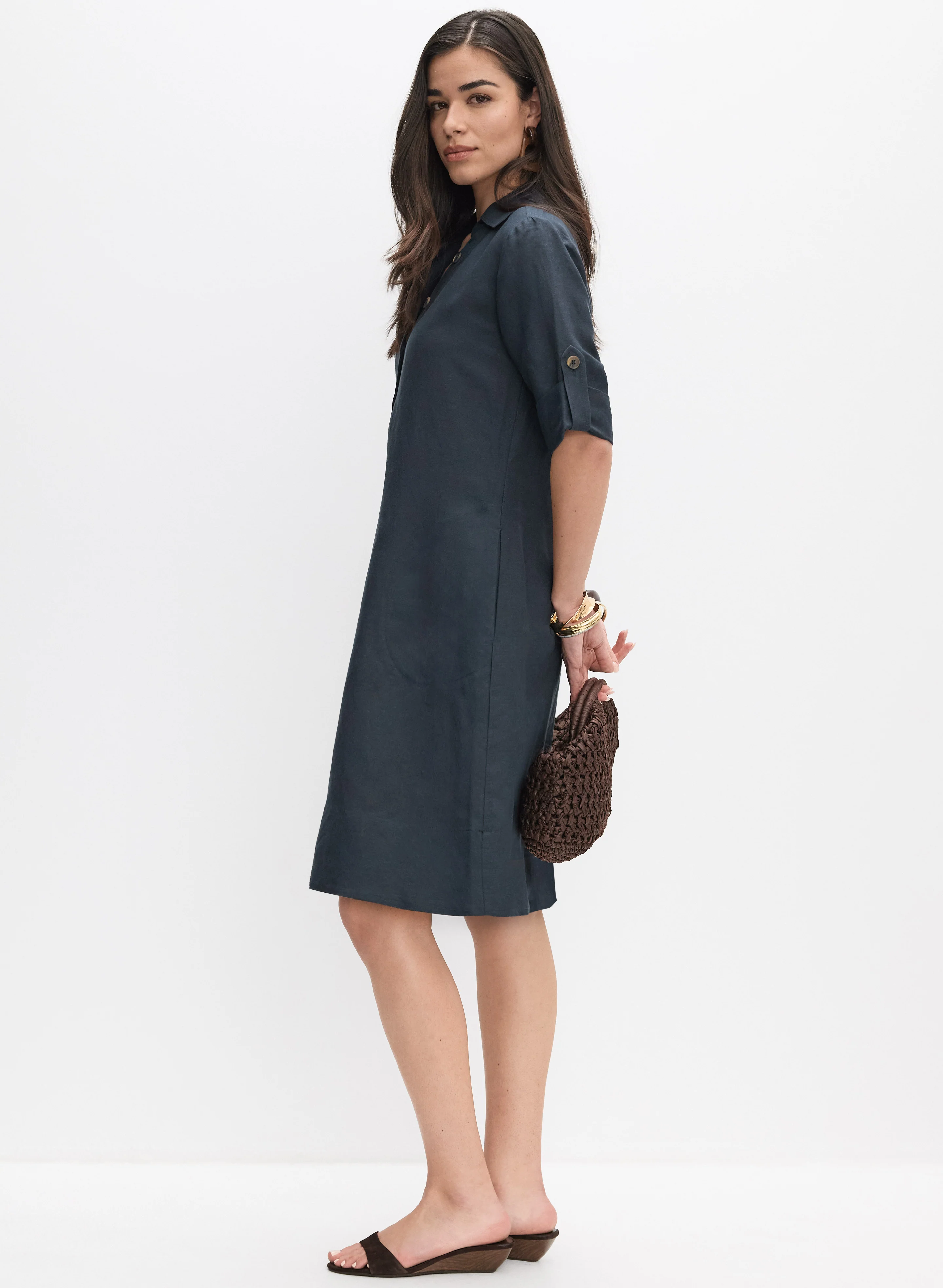 Linen-Blend Shirt Dress - Image 3