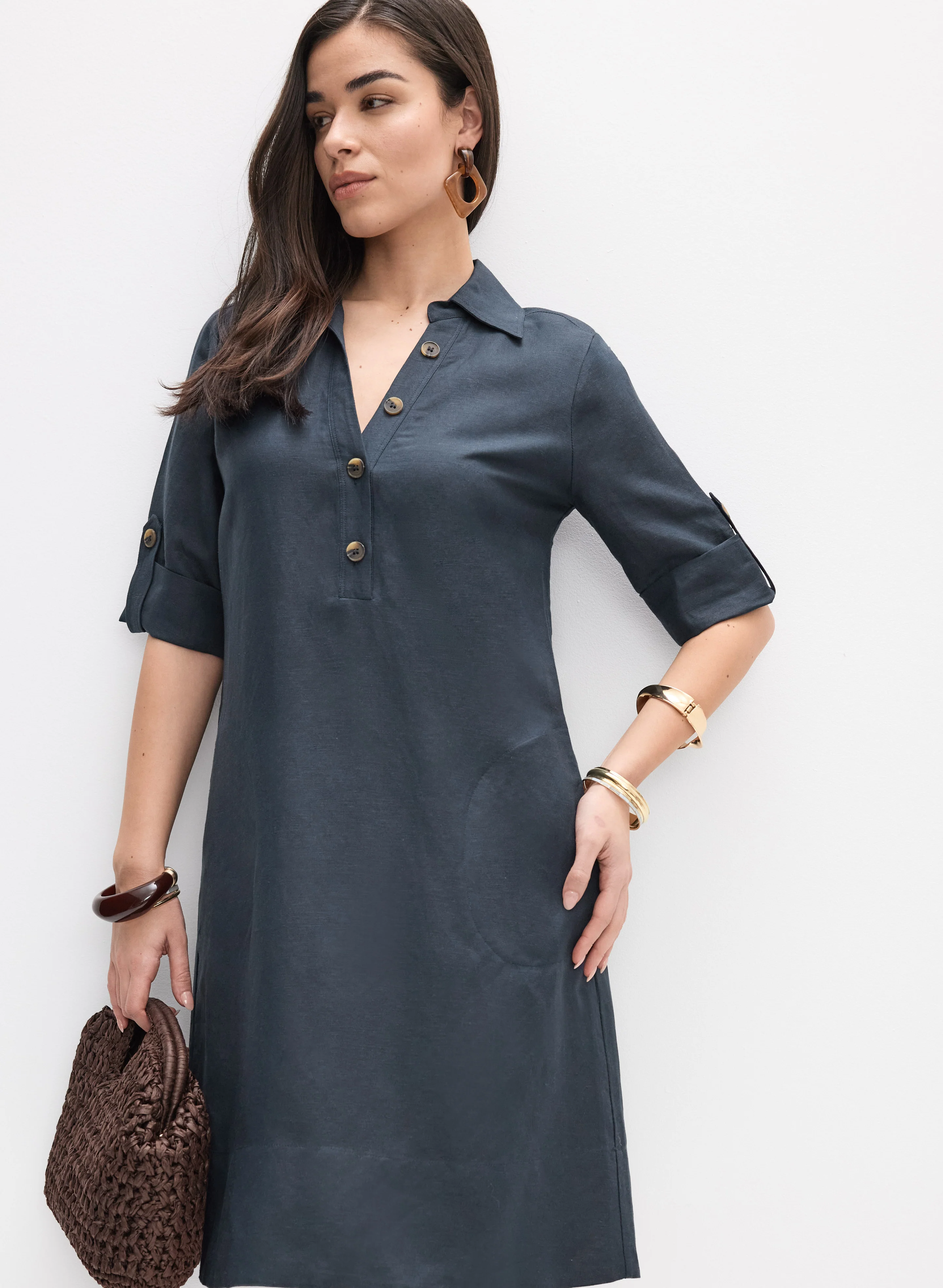 Linen-Blend Shirt Dress - Image 5