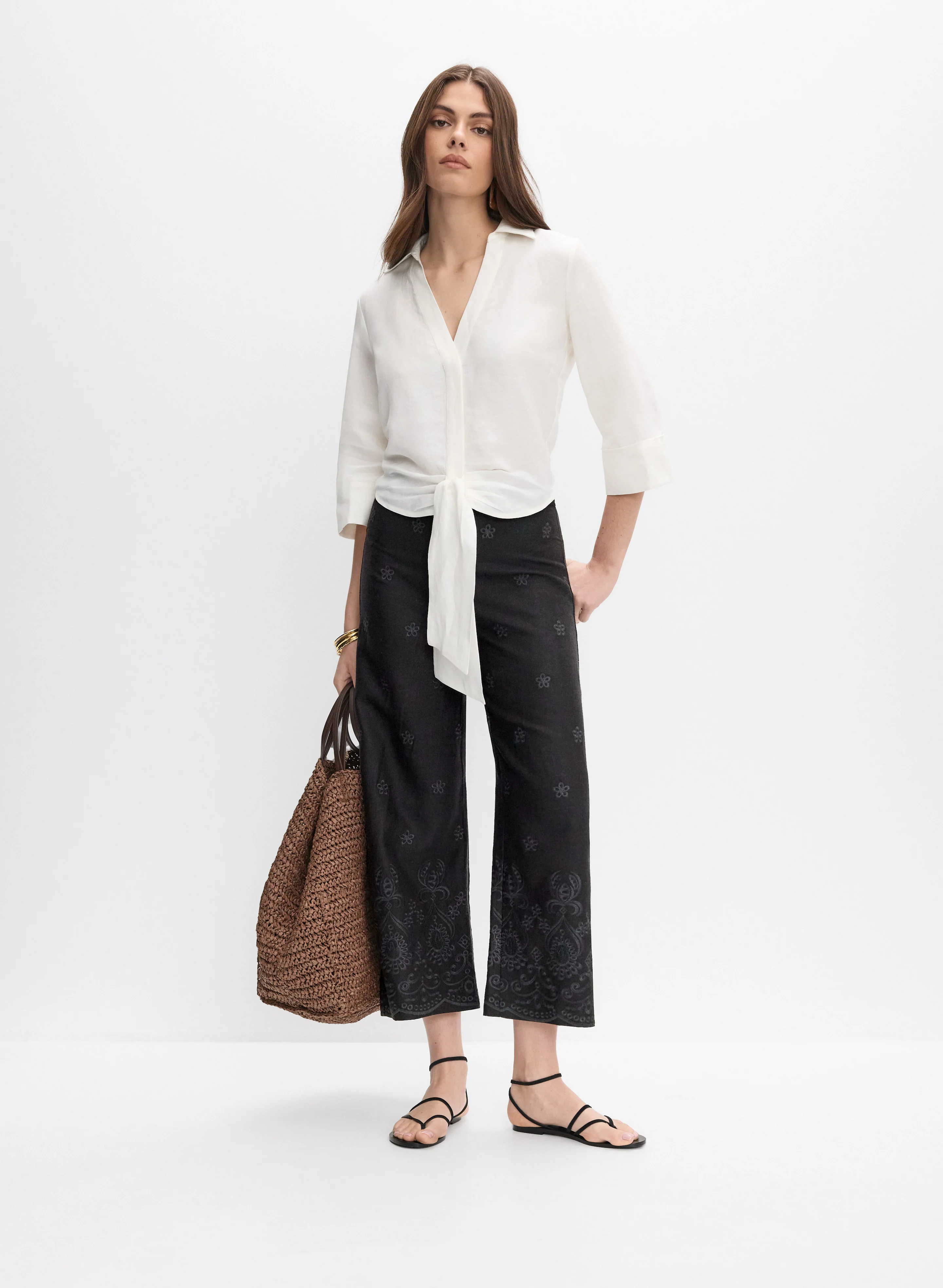 Linen-Blend Tie-Front Blouse - Image 4