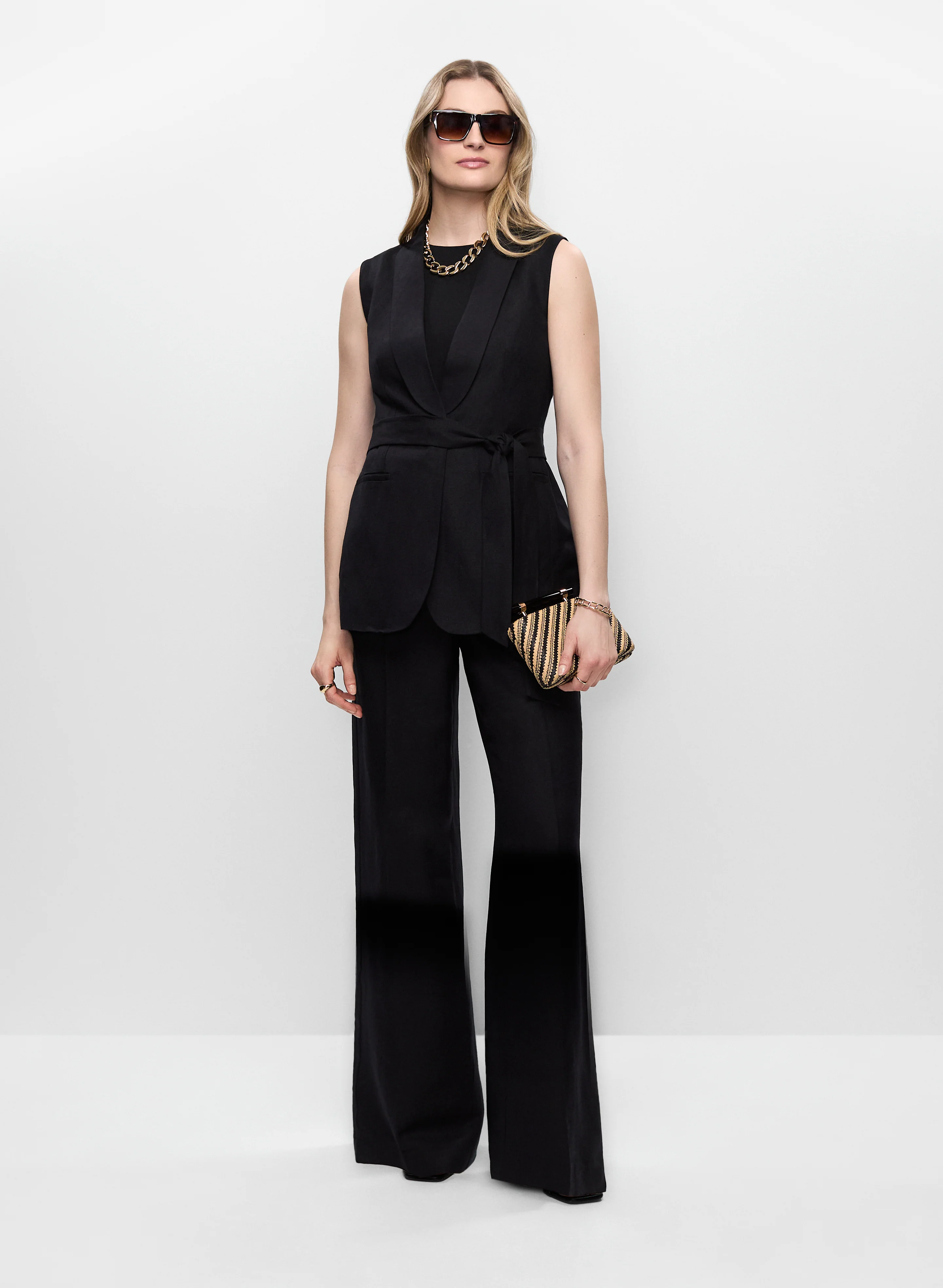 Linen-Blend Vest & Linen-Blend Wide Leg Pants