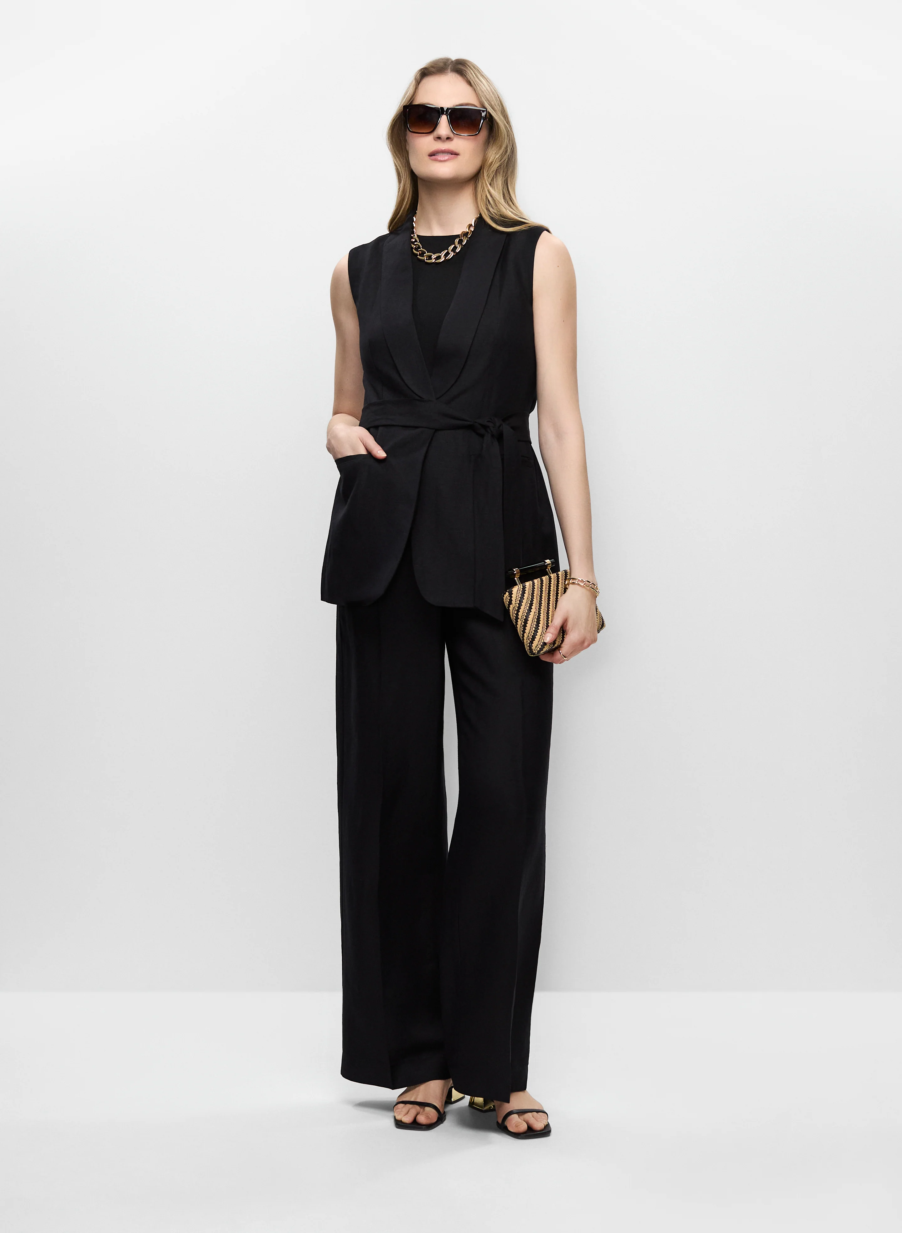 Linen-Blend Vest & Wide Leg Pants