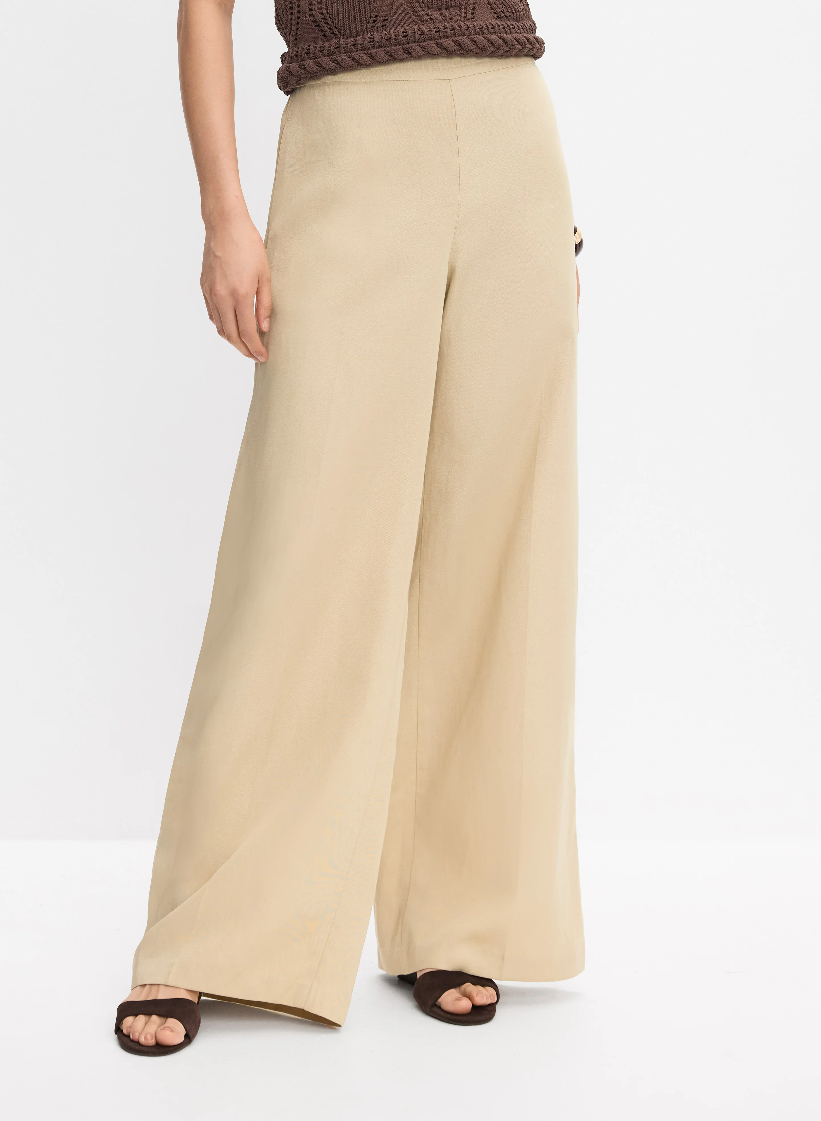 Linen-Blend Wide-Leg Pants