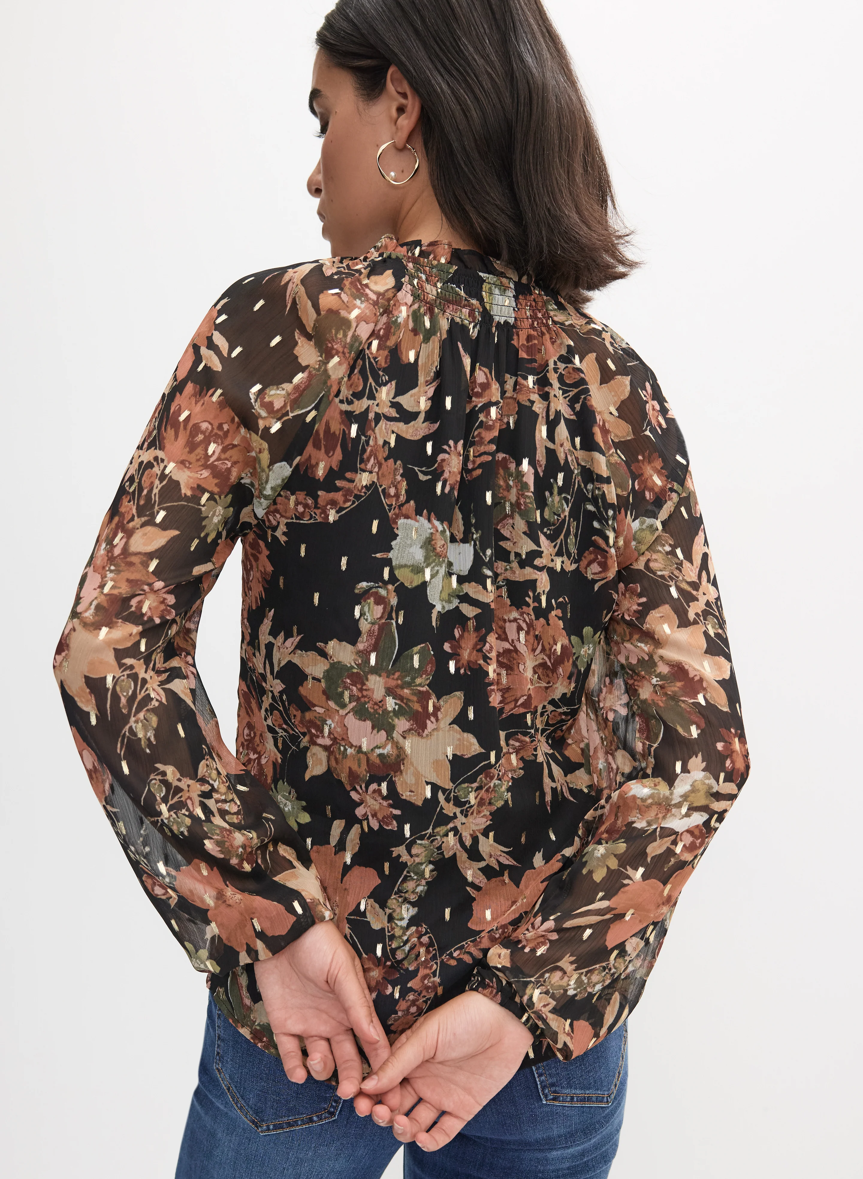 Floral Split Neck Blouse - Image 4