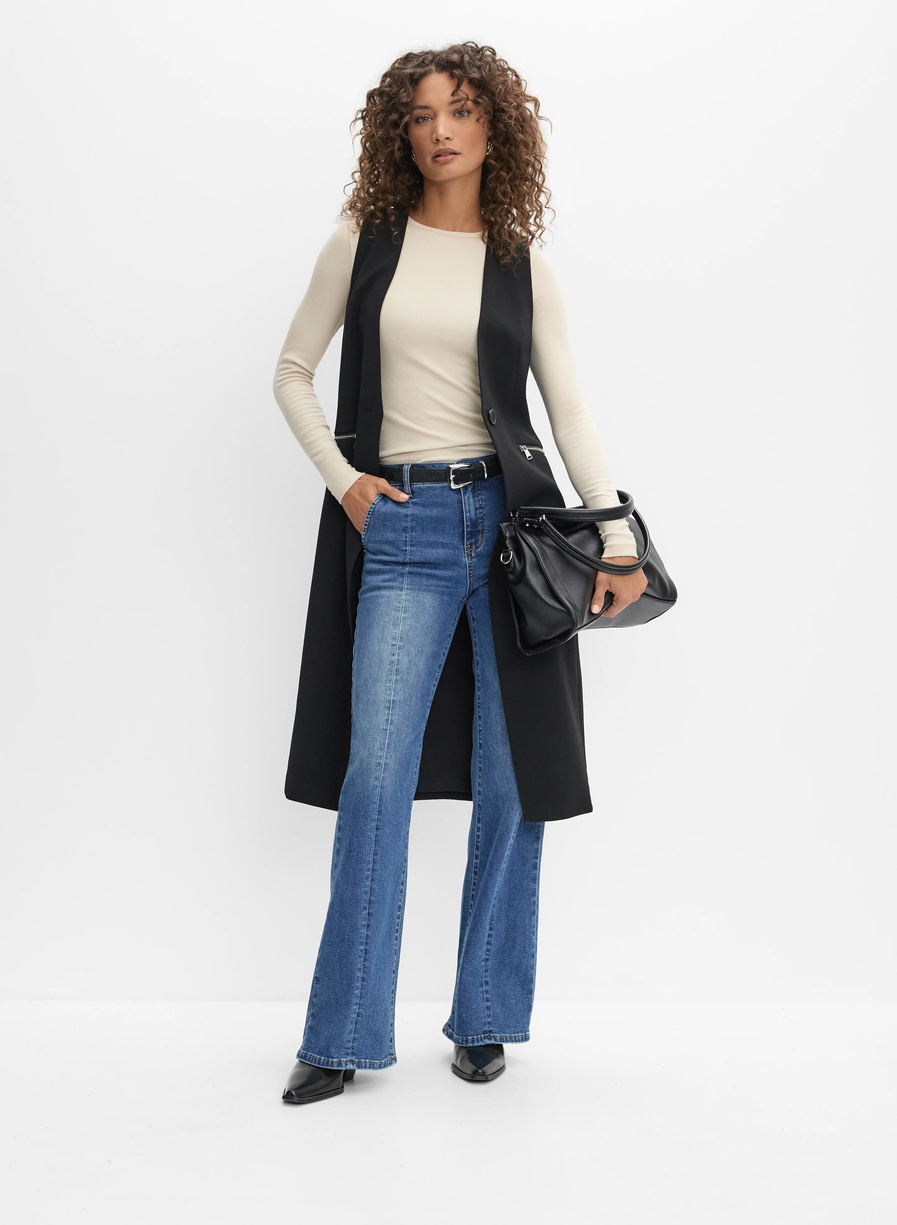 Longline Vest & Flare-Leg Jeans
