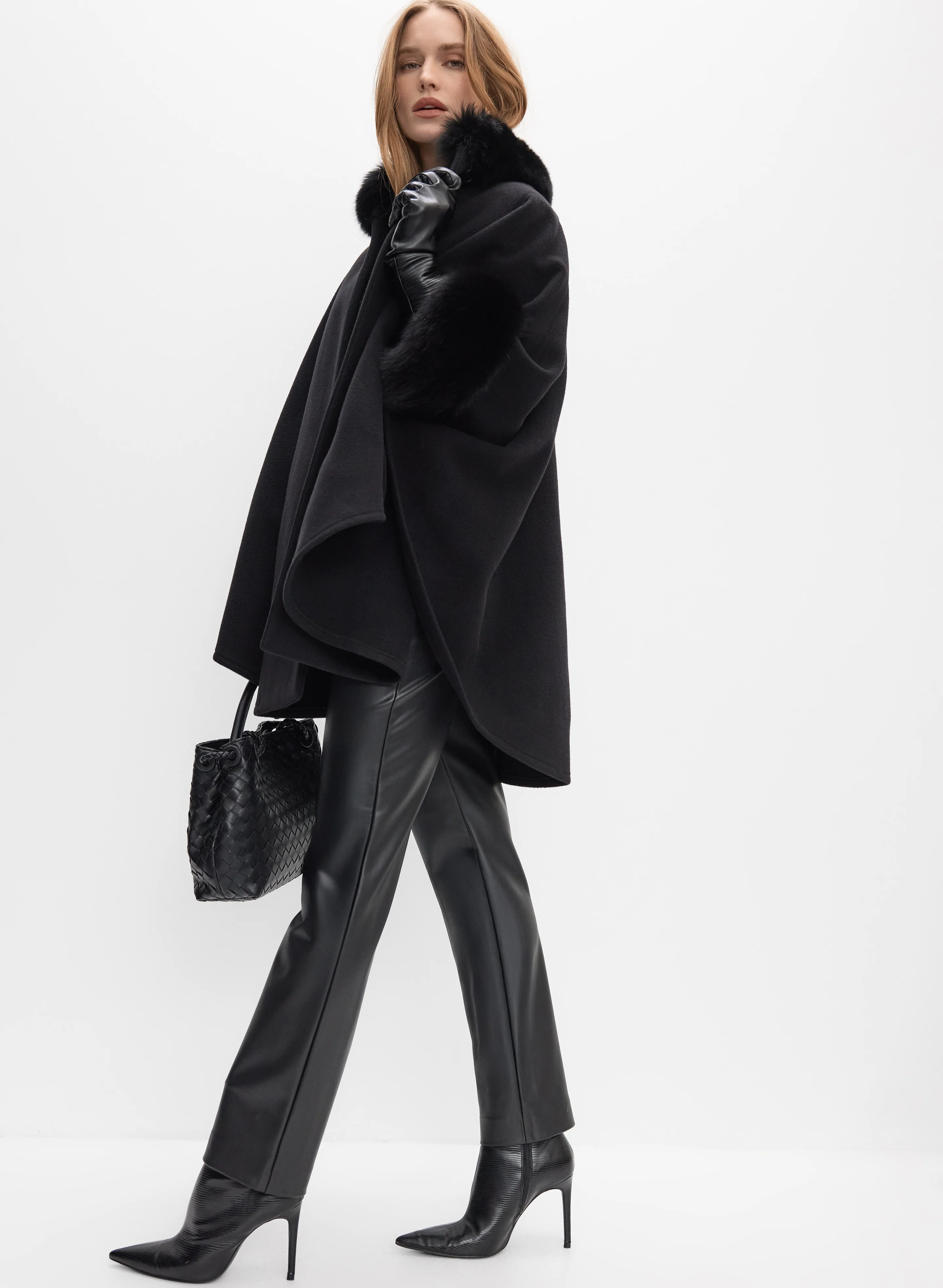 Mallia - Fur Trim Wool-Blend Cape - Image 9
