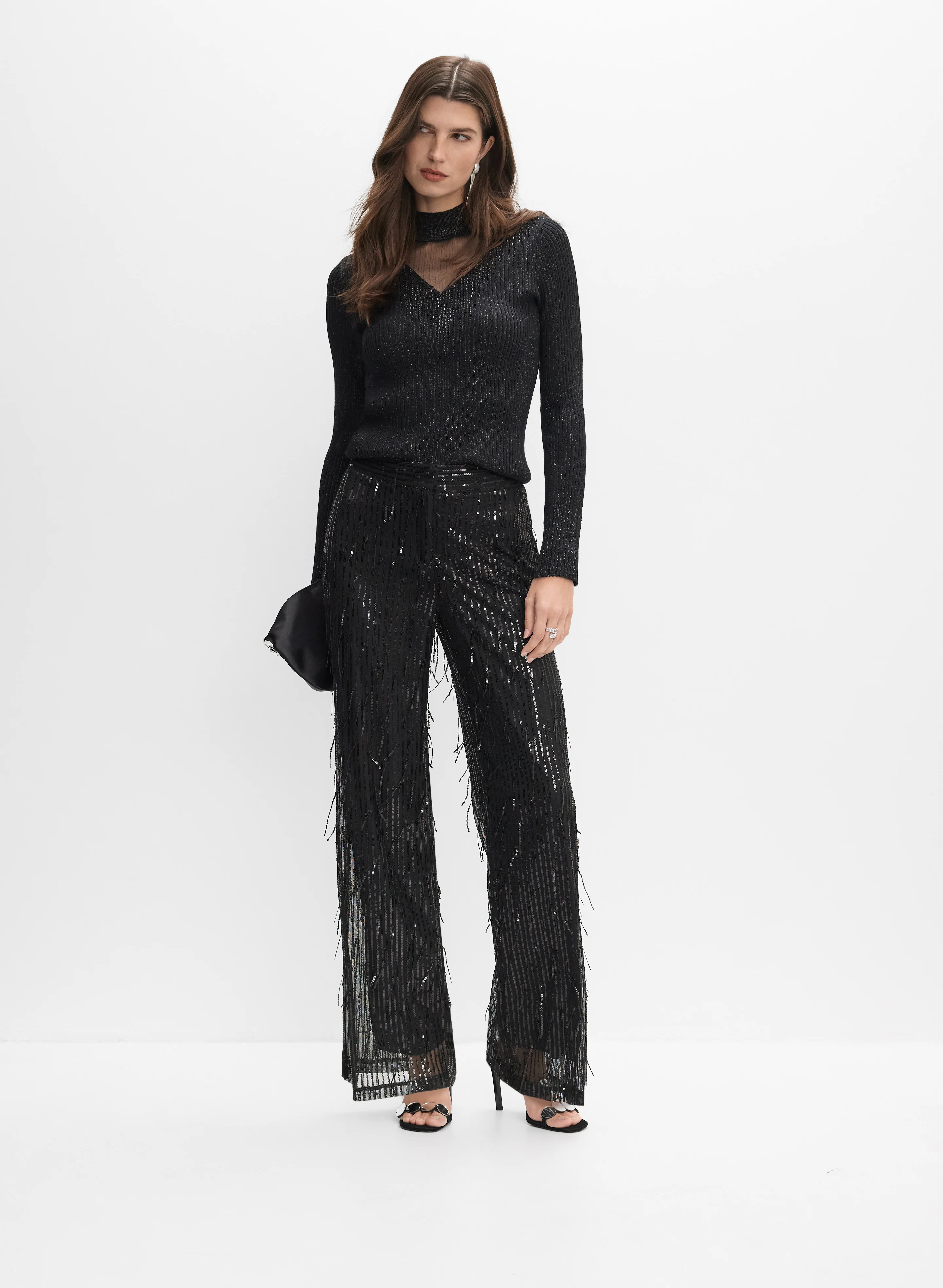 Metallic Sheer Yoke Sweater - Image 3