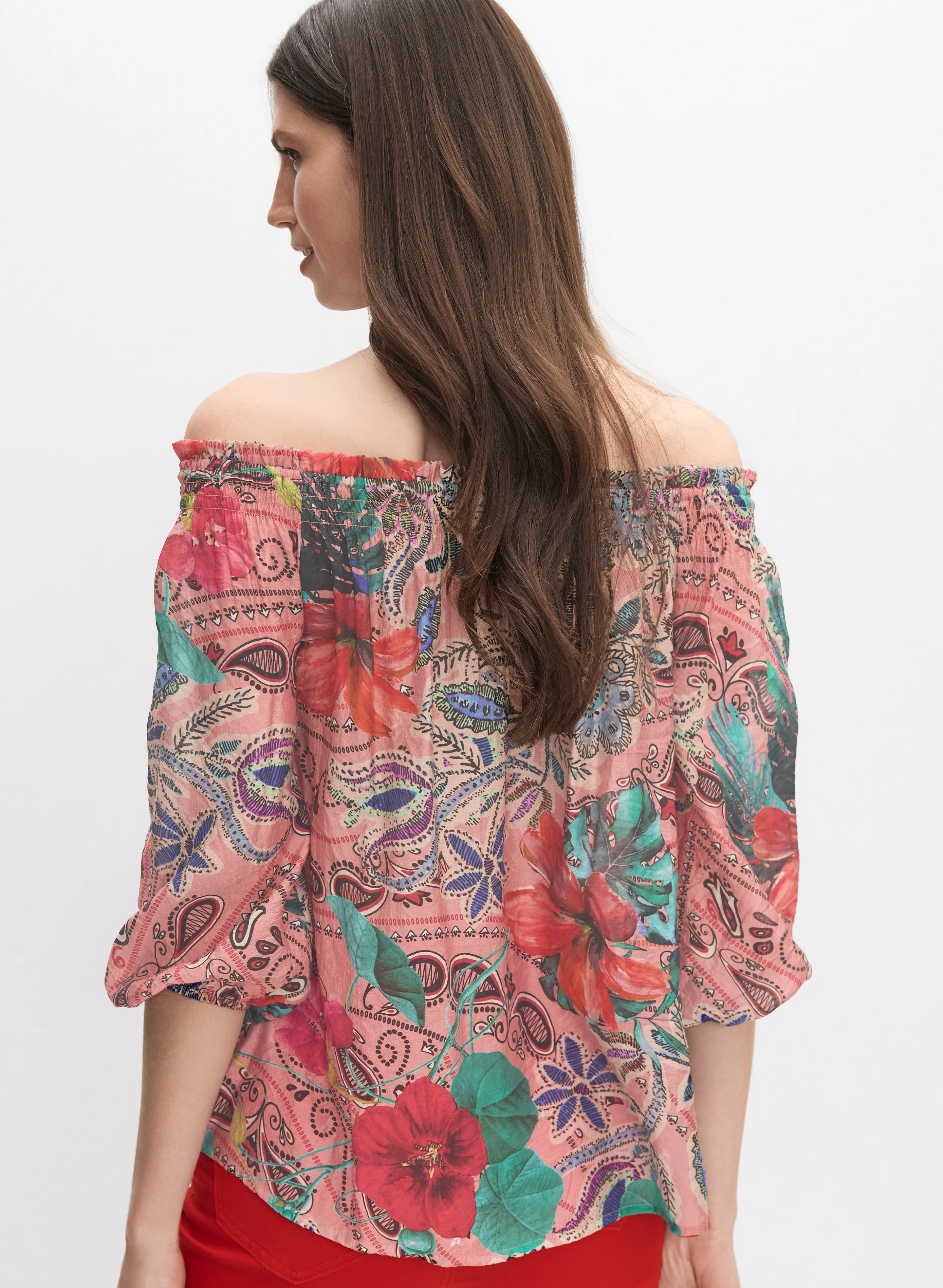 Mixed Print Off-Shoulder Blouse - Image 4