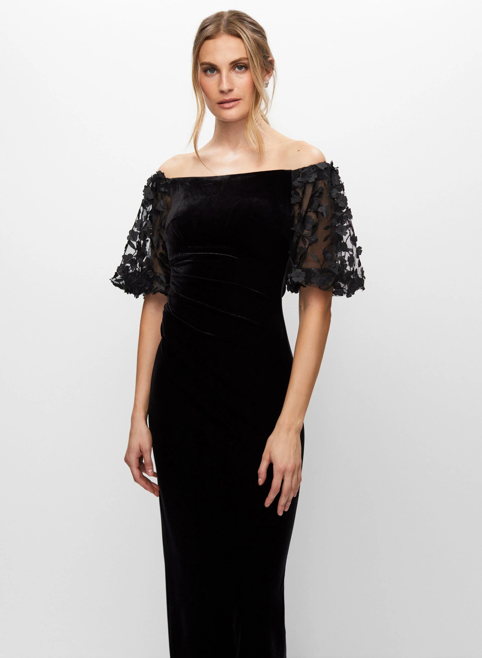 BA Nites - Velvet Floral Sleeve Dress - Image 5